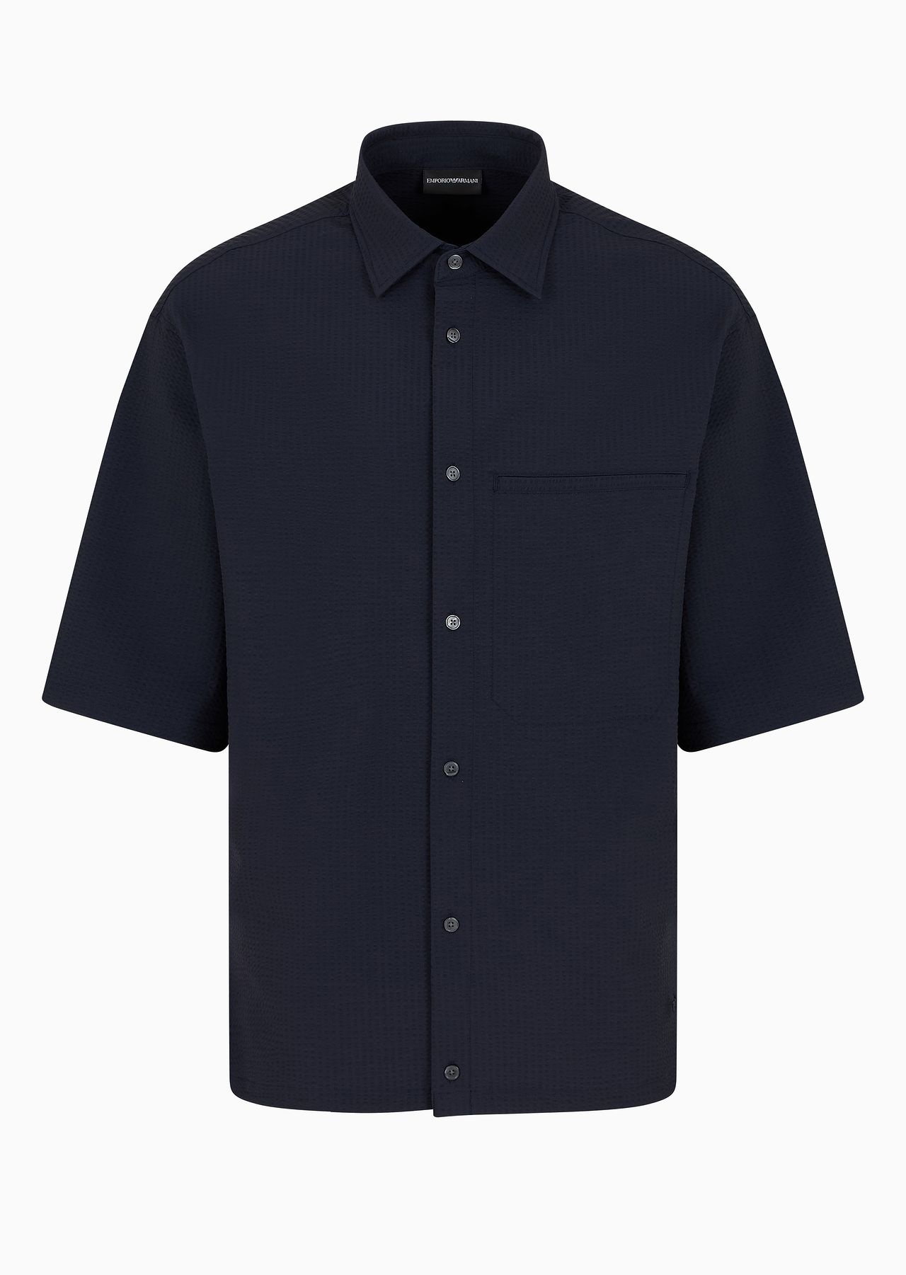 Short-sleeved oversized shirt in technical seersucker - 1