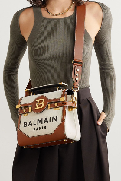 Balmain B-Buzz 23 leather-trimmed printed canvas shoulder bag outlook