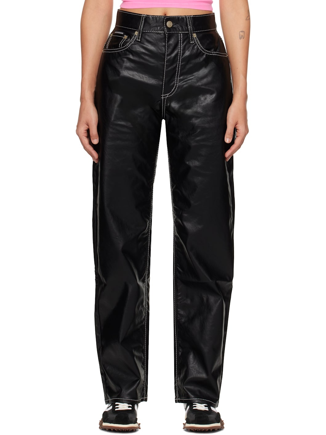 Black Benz Faux-Leather Jeans - 1