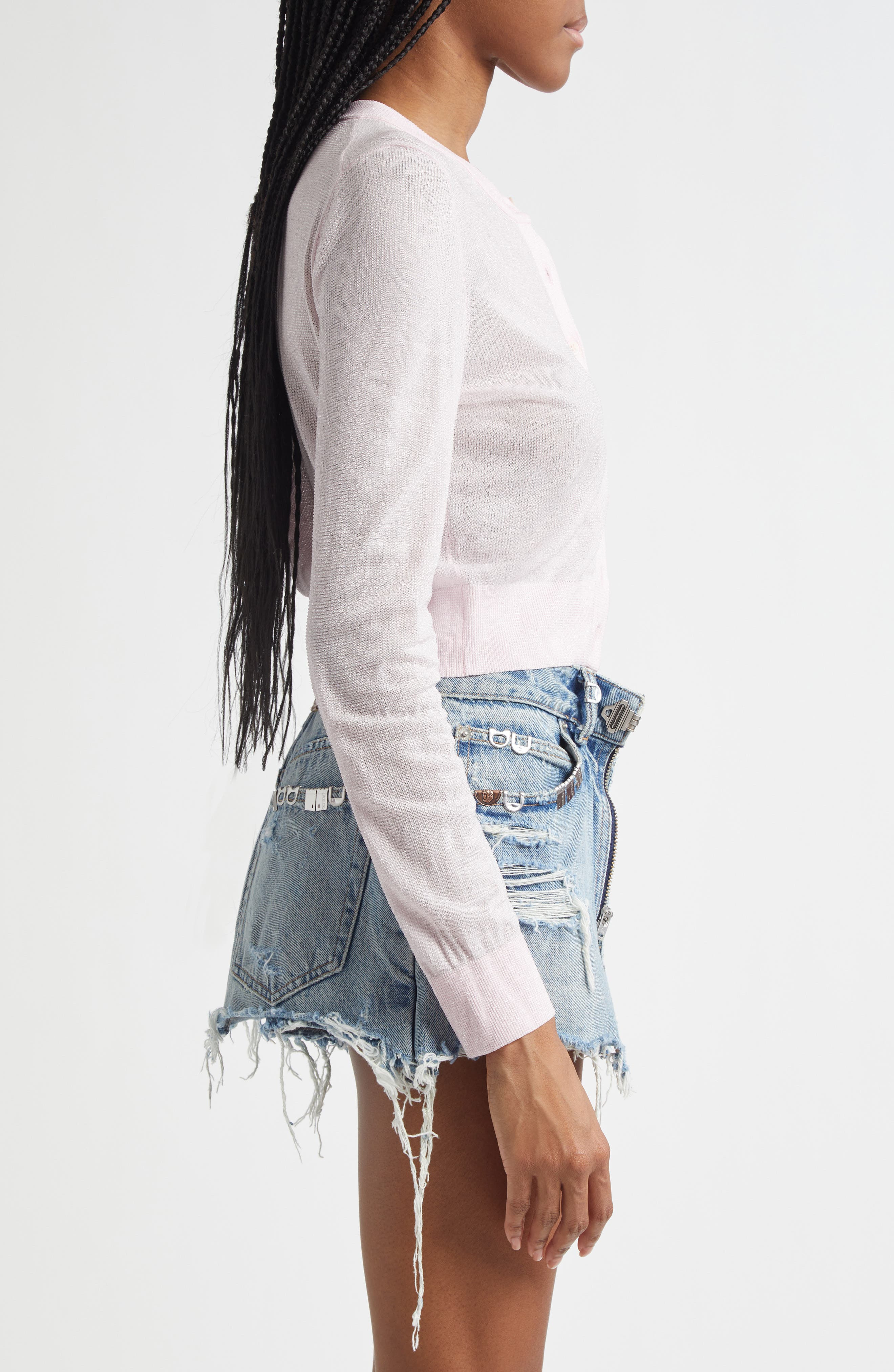 Alexander Wang Crystal Hotfix Crop Cardigan in Light Pink at Nordstrom - 4
