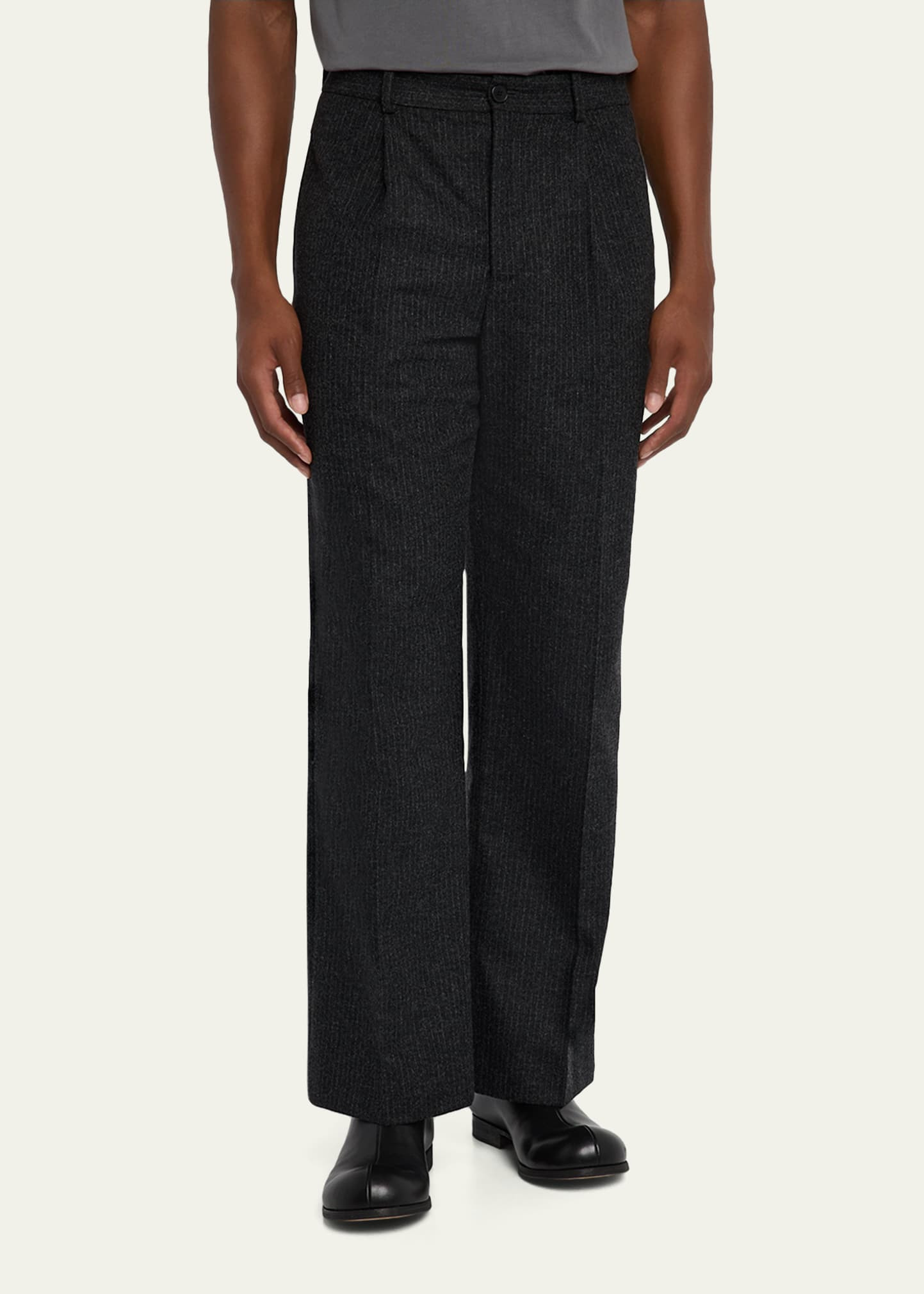 Men's Pinstripe Wide Leg Trousers - 4