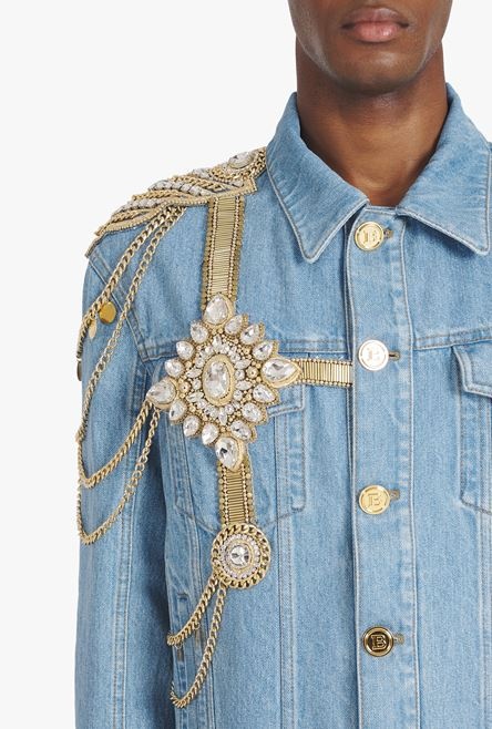 Light blue eco-designed denim jacket with jewel embroidery - 9