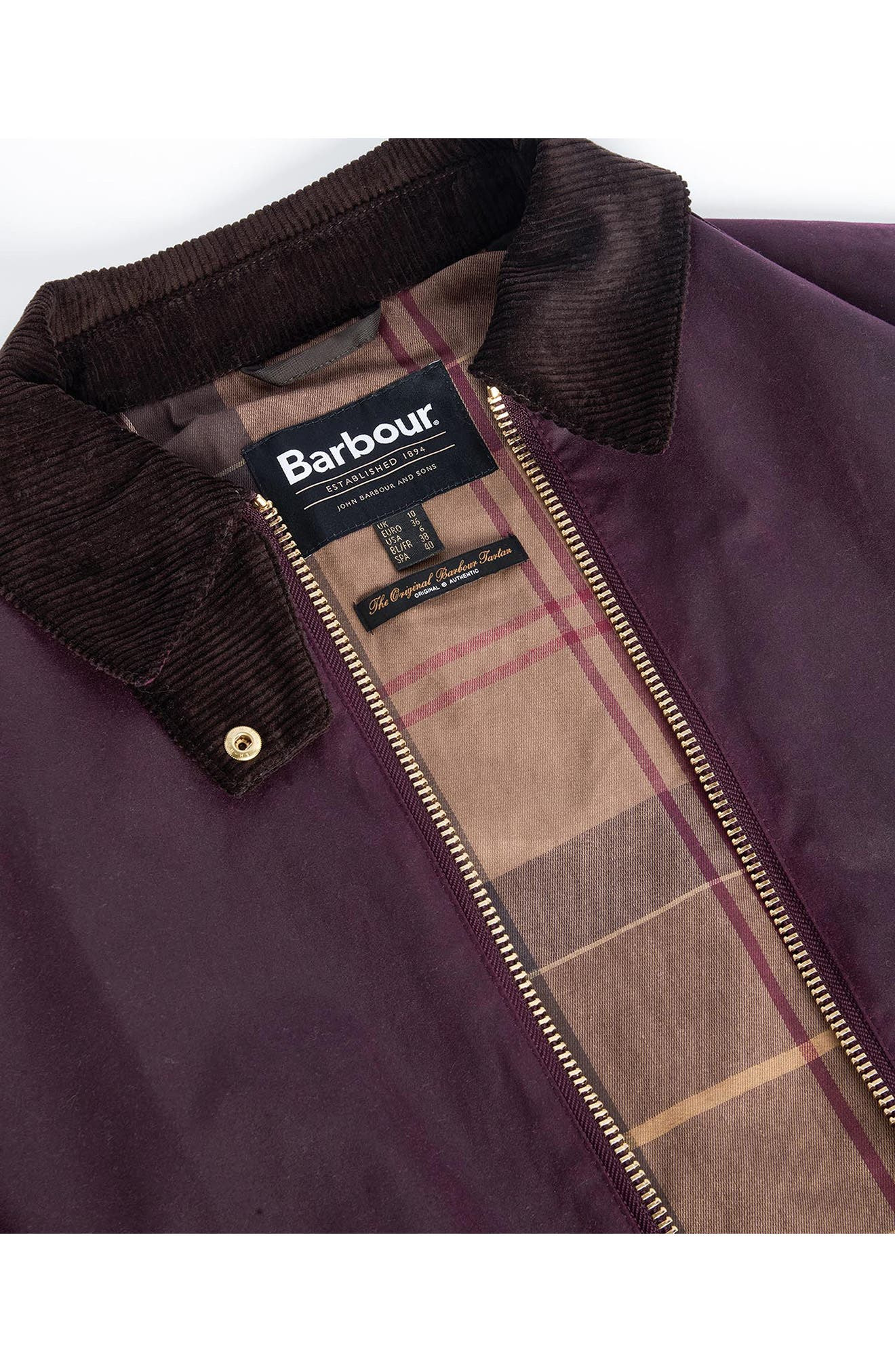 Barbour Arlene Water Repellent Waxed Jacket in Merlot/Muted Tartan at Nordstrom - 7