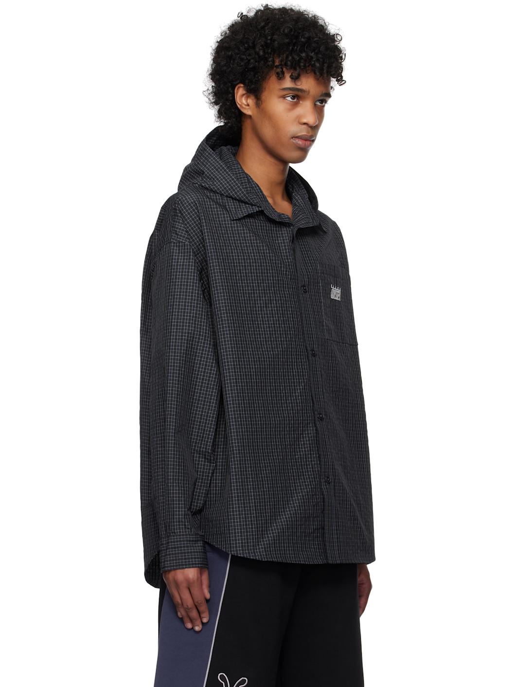 Navy & Black Check Hoodie Shirt - 2