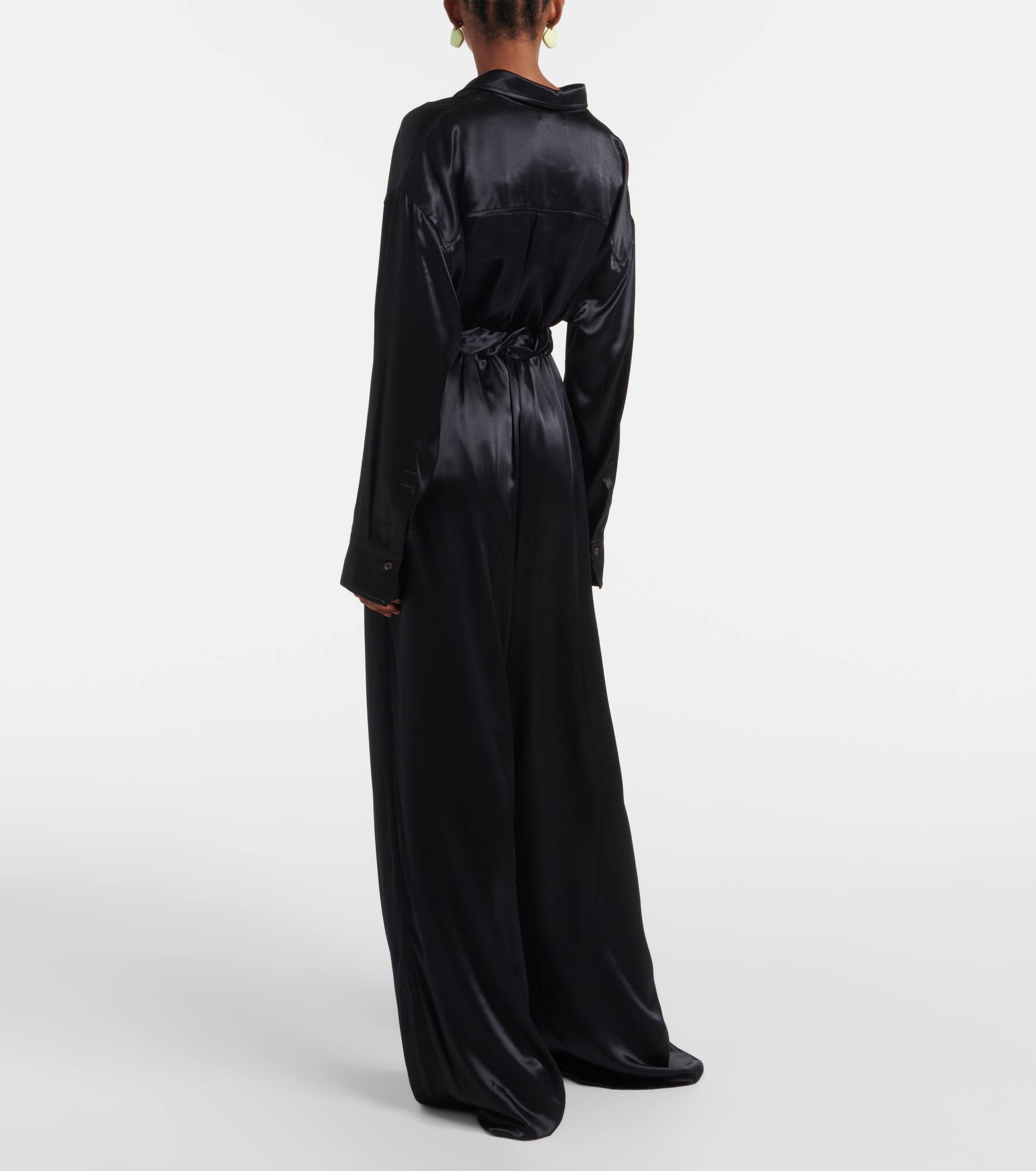 Gathered satin wide-leg pajama pants - 3