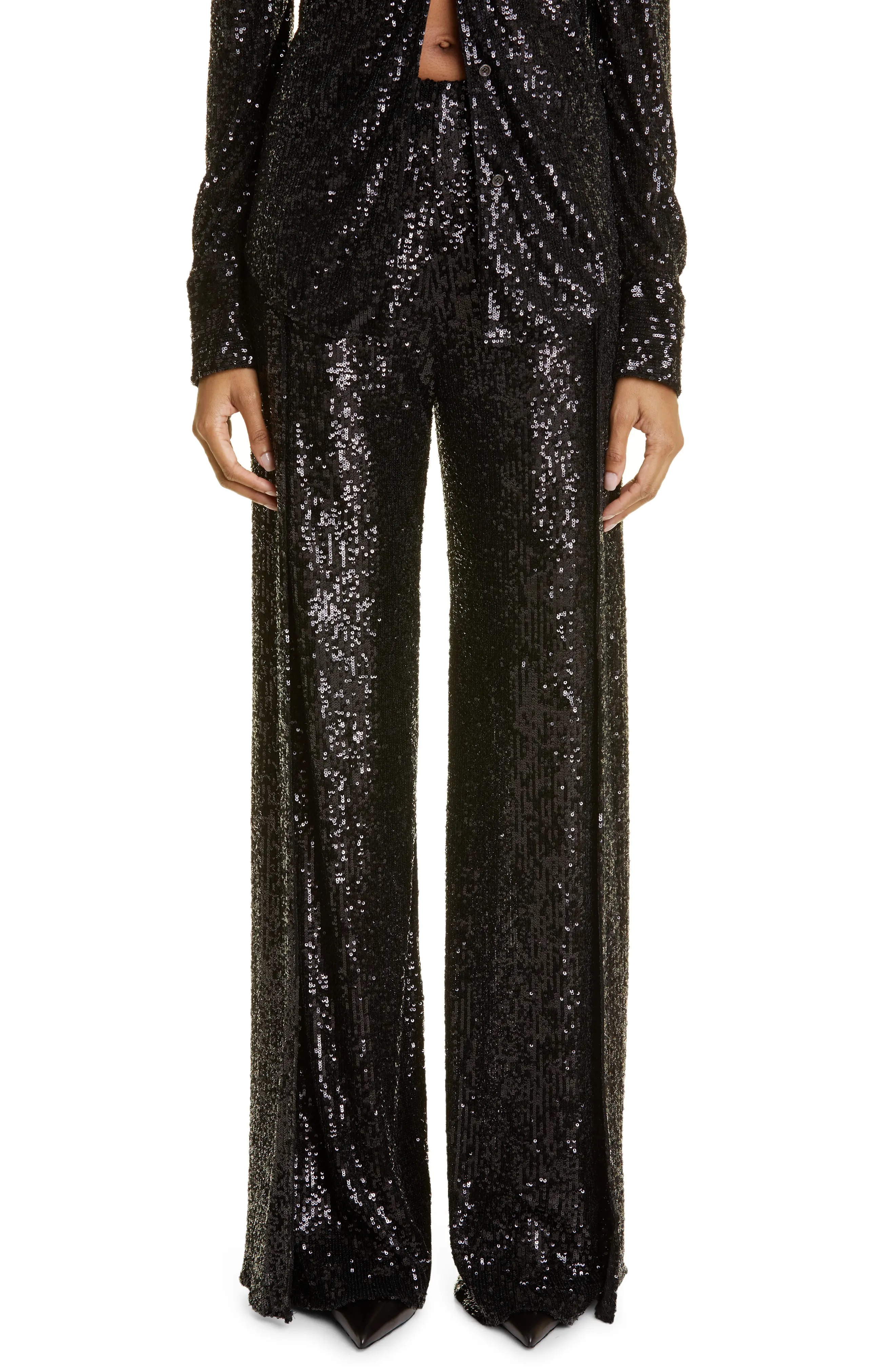 Open Side Sequin Wide Leg Pareo Pants - 1