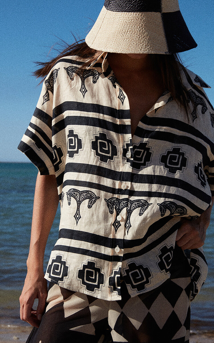 Le Creciente Linen Shirt black/white - 2