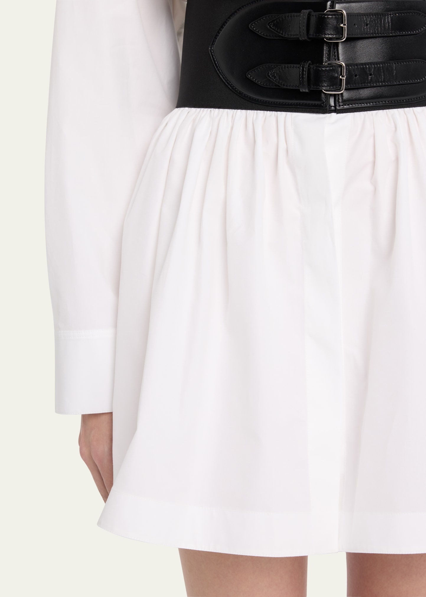 Button-Front Mini Shirtdress with Corset Belt - 5