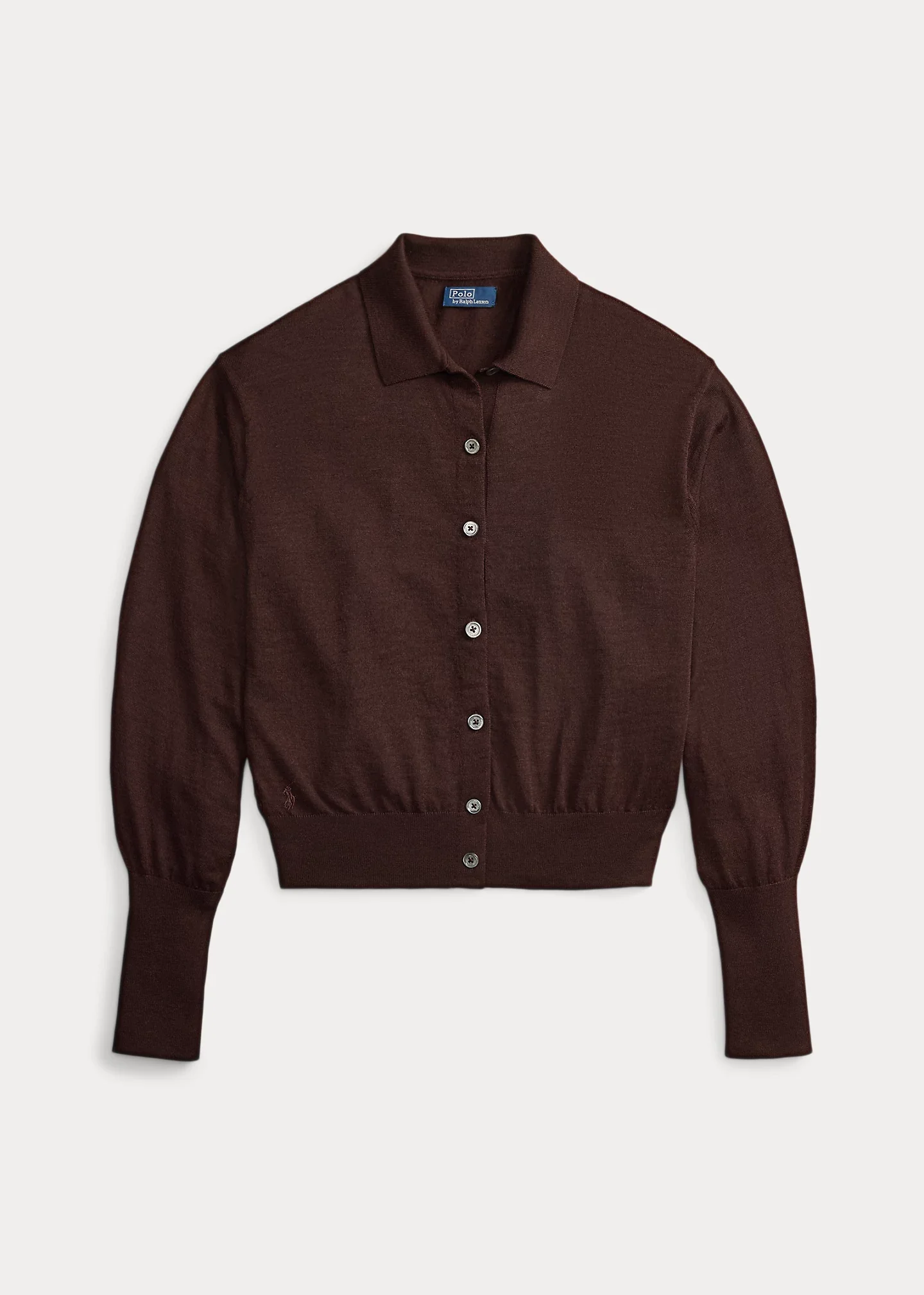 Polo-Collar Wool Blouson Cardigan - 1