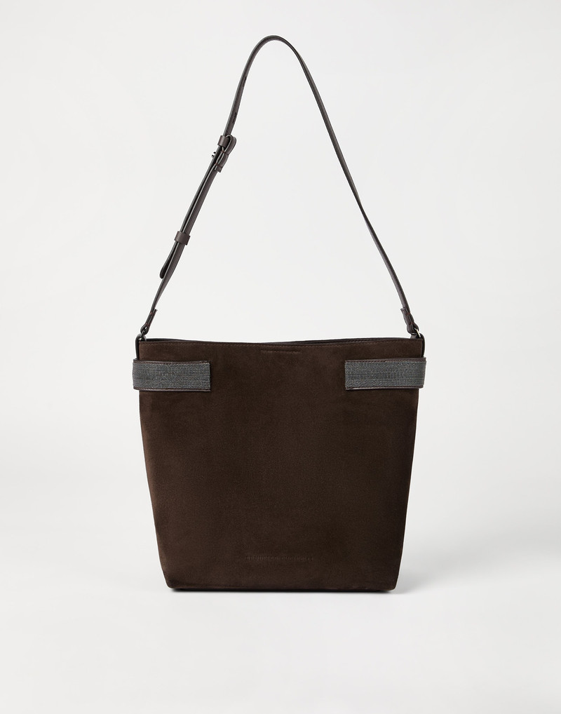 Essence bucket bag in suede with precious bands 1