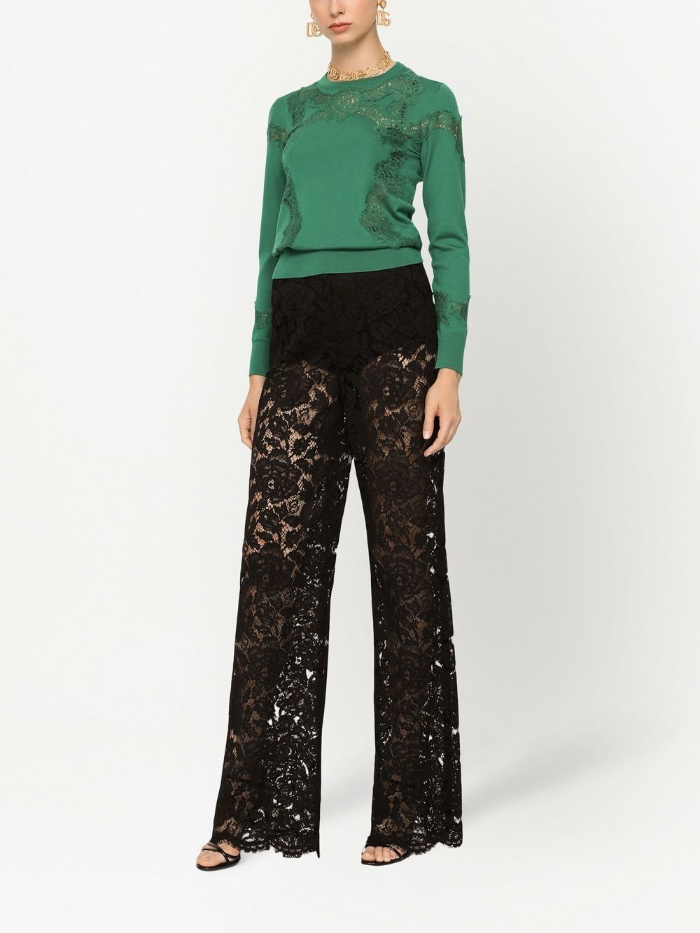 lace-inserts fine-knit jumper - 3