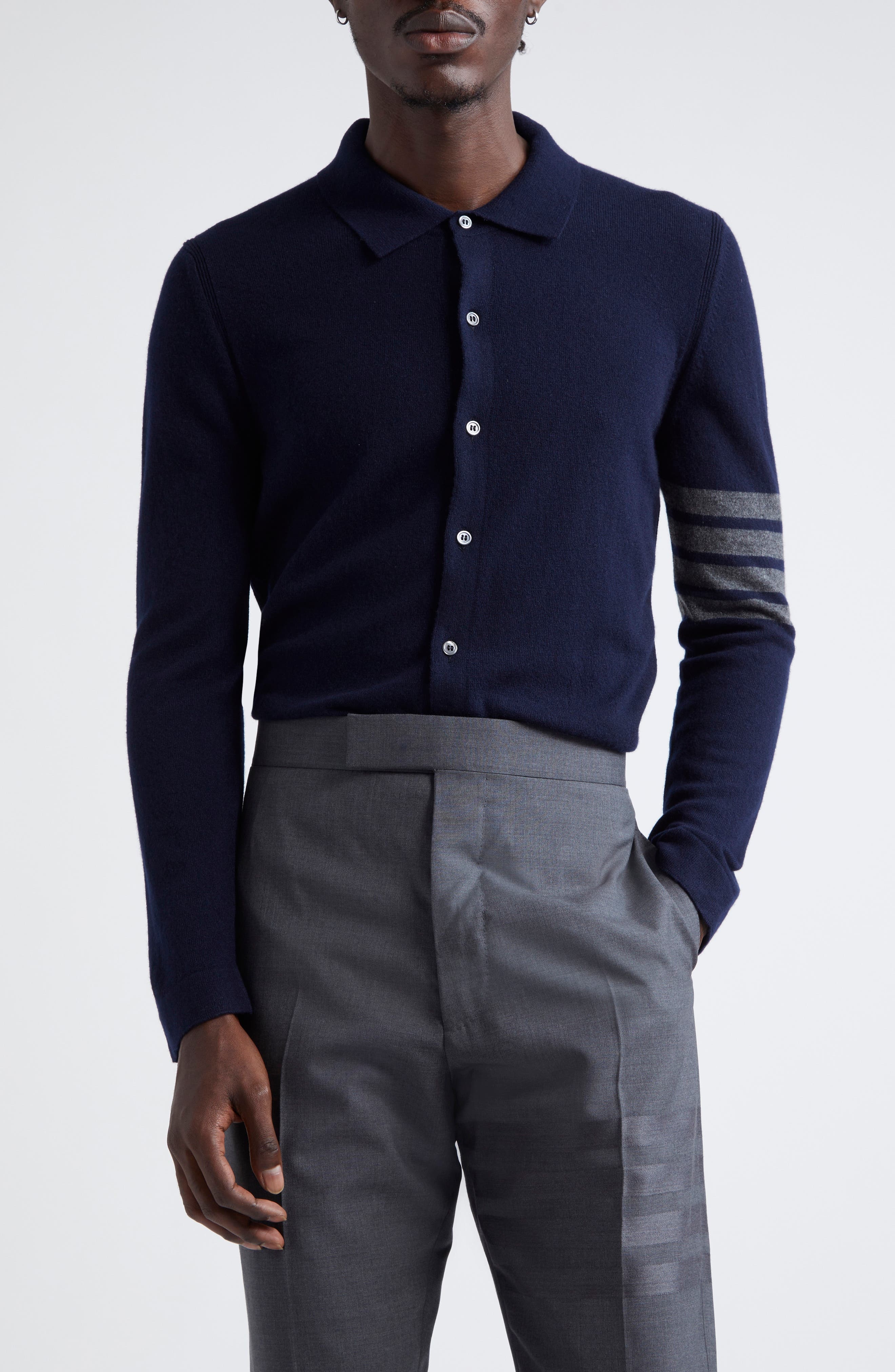 Thom Browne 4-Bar Cashmere Polo Cardigan in Navy at Nordstrom - 1