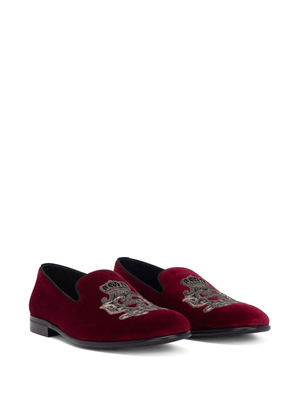 velvet-finish embroidered slippers - 2