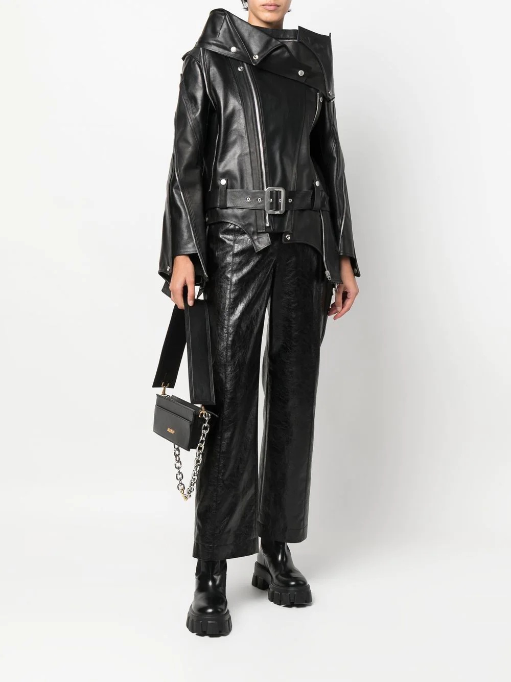 belted leather jacket - 2