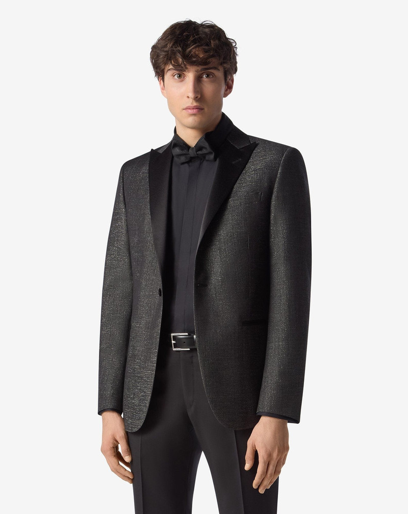 CORNELIANI Grey lamé wool tuxedo jacket outlook