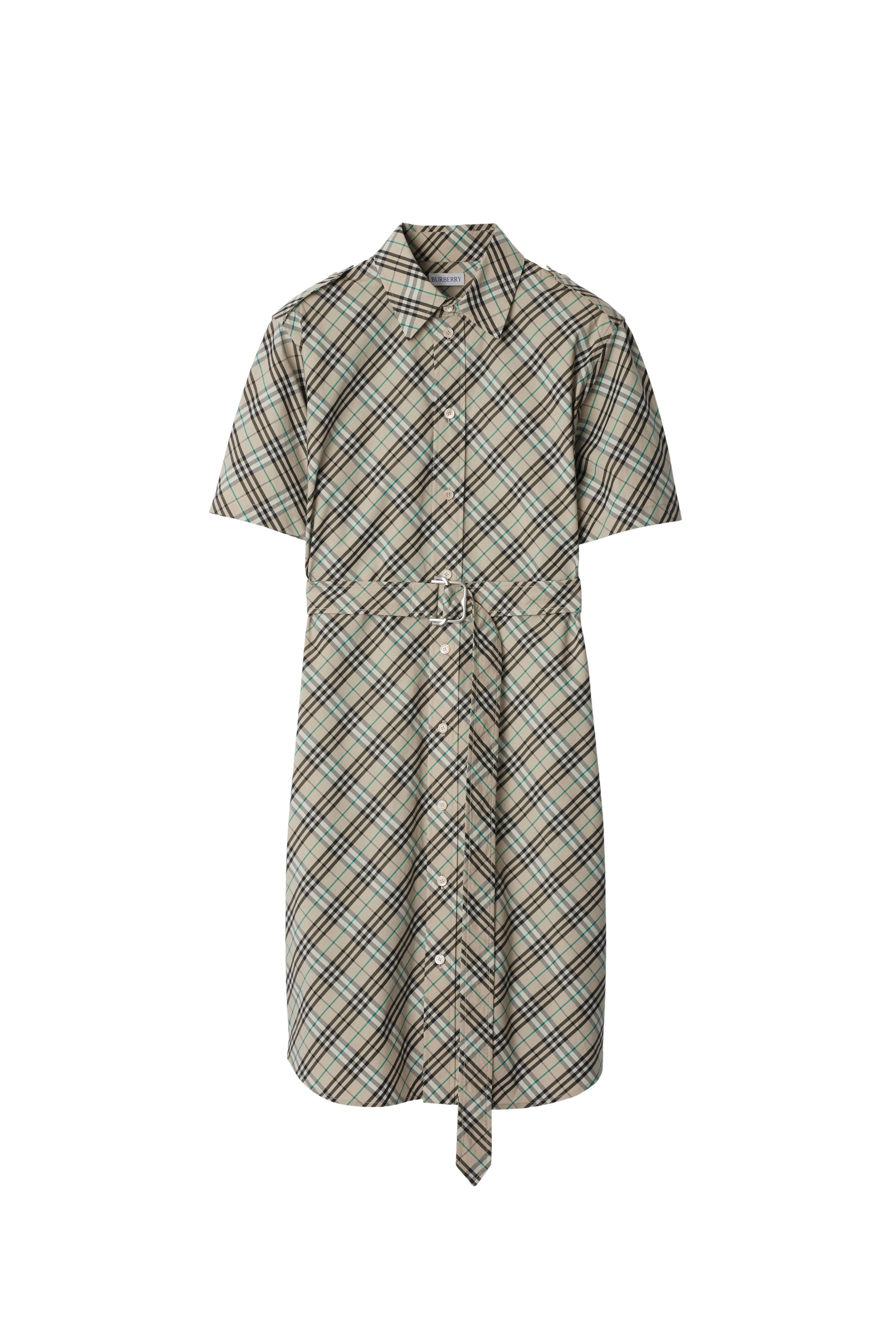 burberry Check Cotton Shirt Dress in Husk at Nordstrom - 2