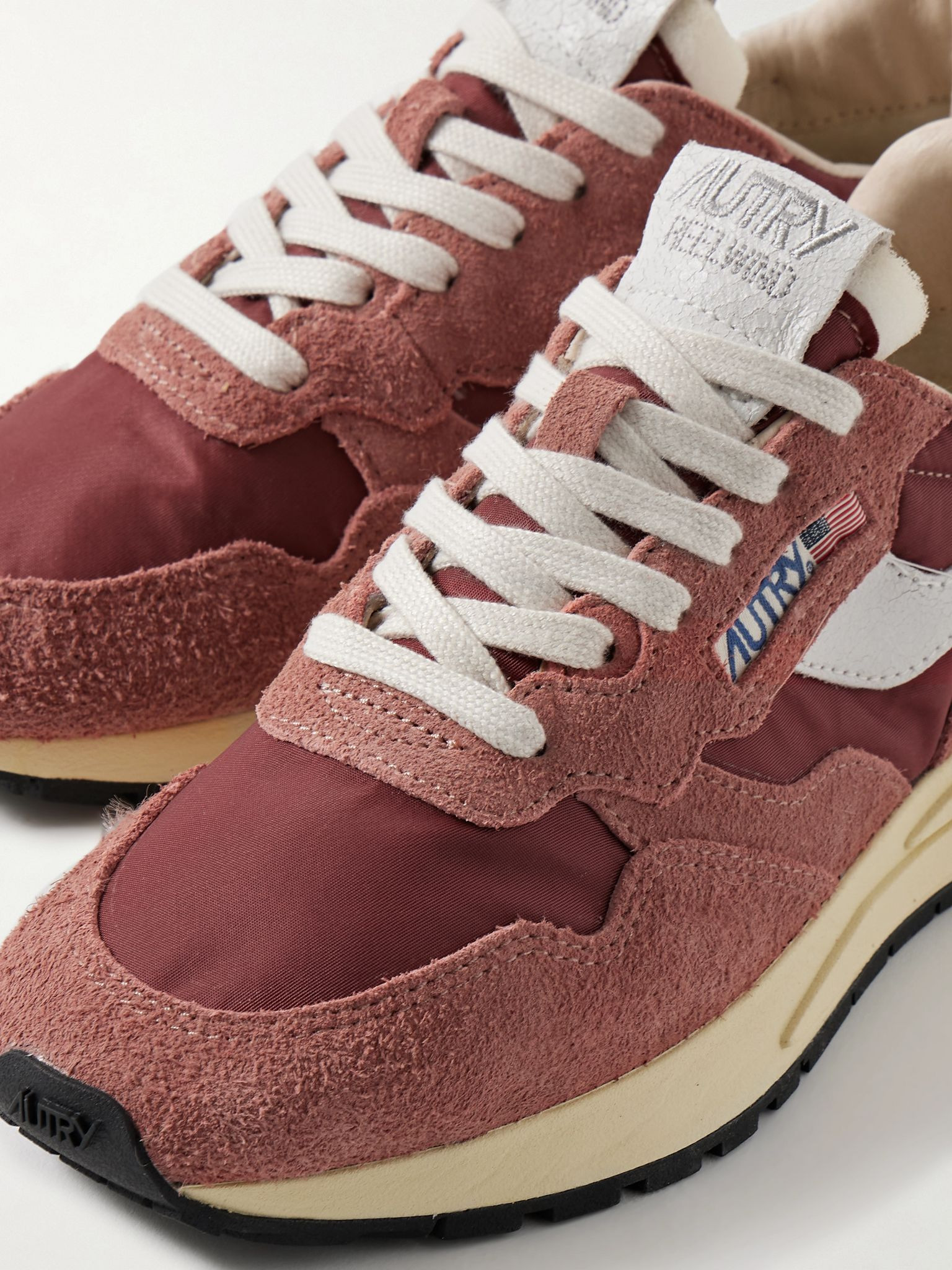 Reelwind leather-trimmed suede and shell sneakers Burgundy - 4