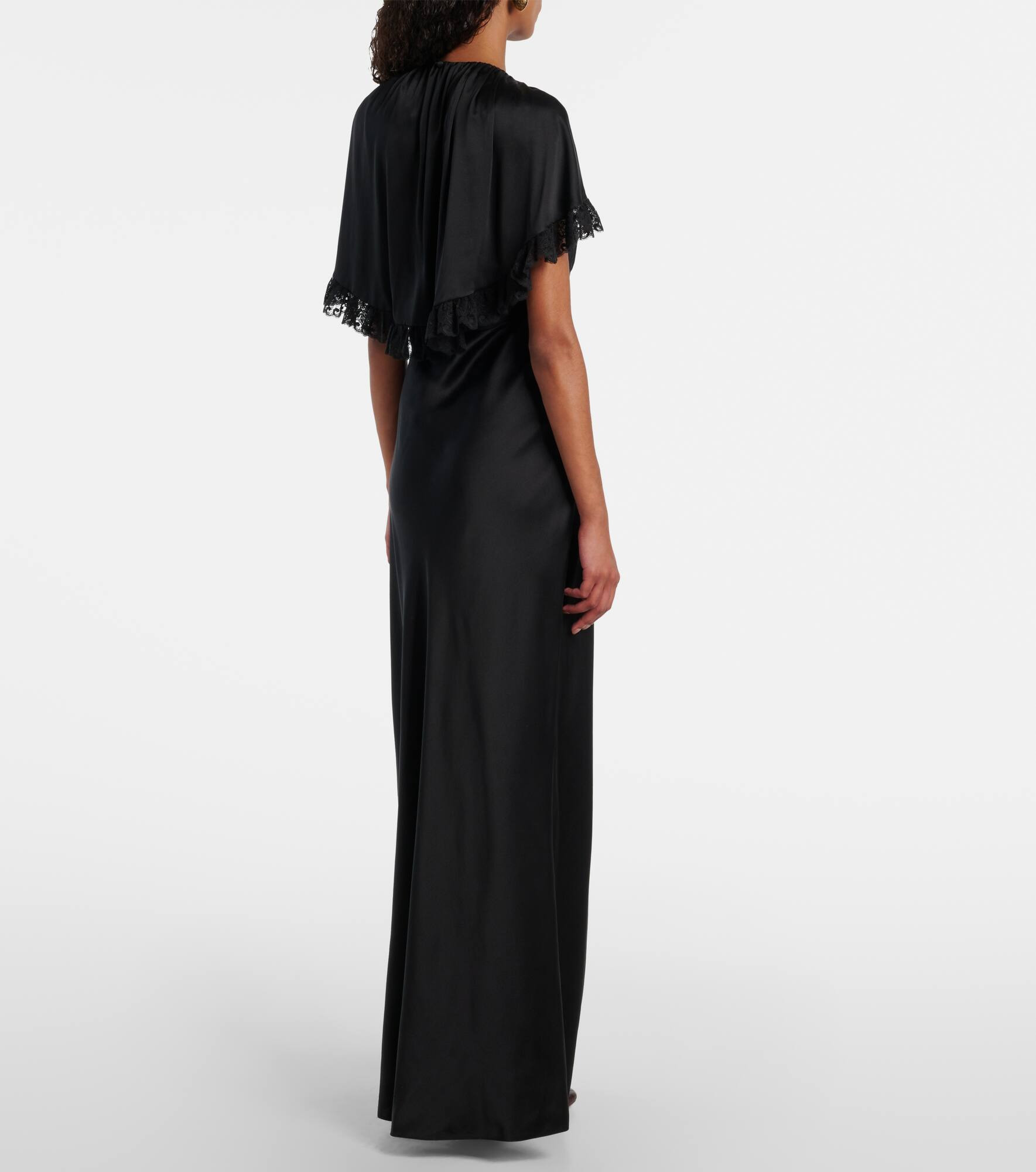 Caped lace-trimmed silk maxi dress - 3