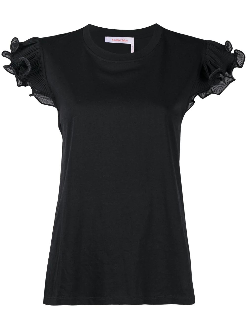 ruffle-trim fitted T-shirt - 1