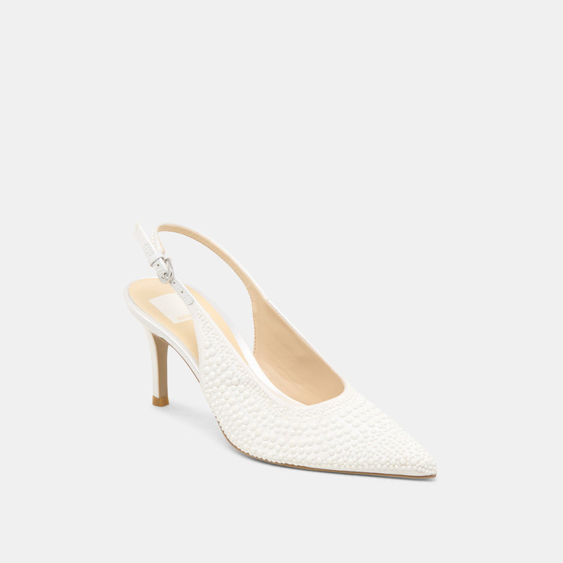 ELASI PEARL HEELS TRUE WHITE SATIN 3