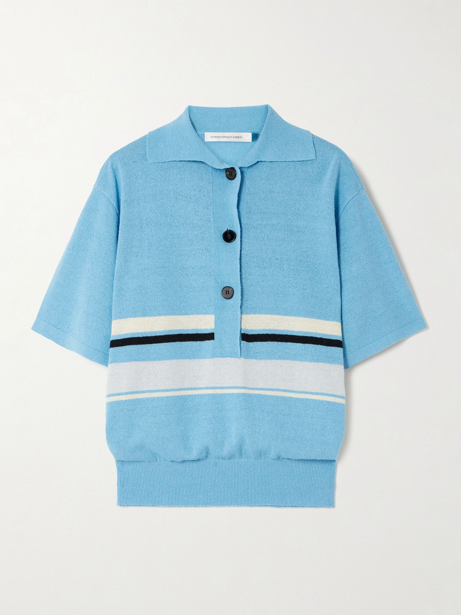 Striped knitted polo shirt Blue - 1