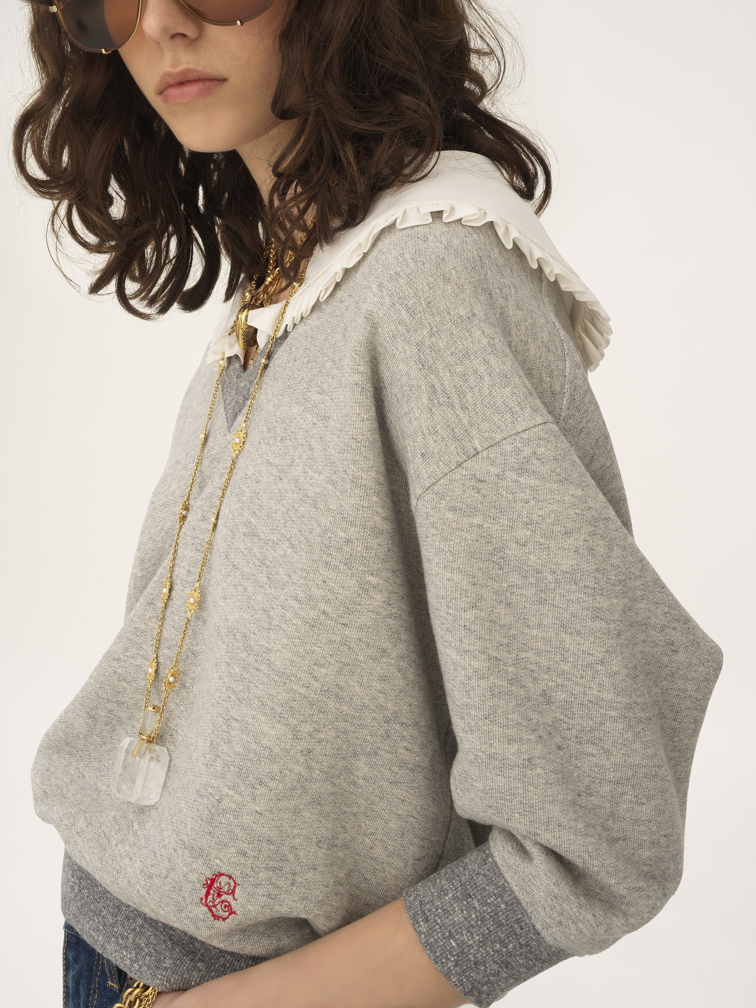 COLLAR SWEATER IN CHINÉ FLEECE - 6