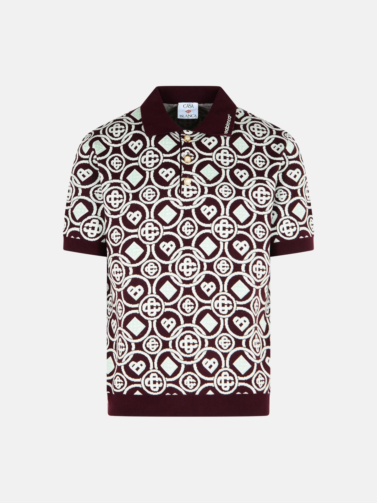 'MONOGRAM' BURGUNDY COTTON POLO SHIRT - 1