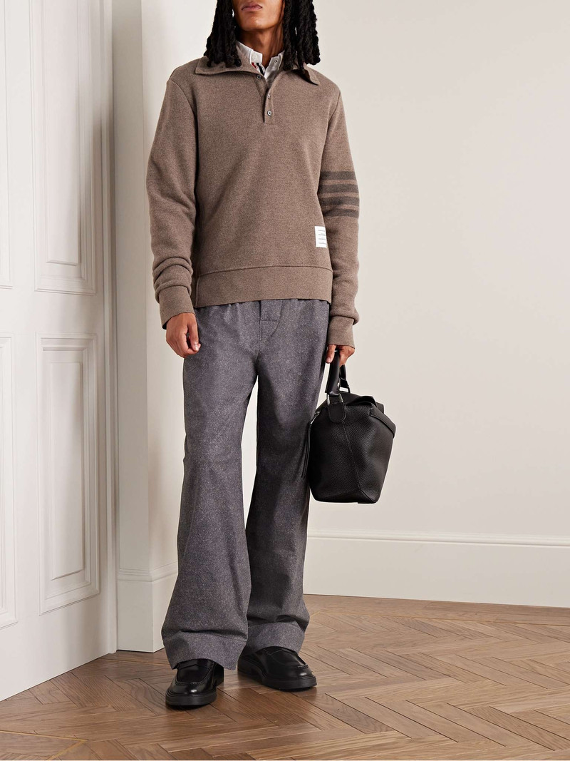 Thom Browne Logo-Appliquéd Striped Virgin Wool Half-Placket Sweater outlook