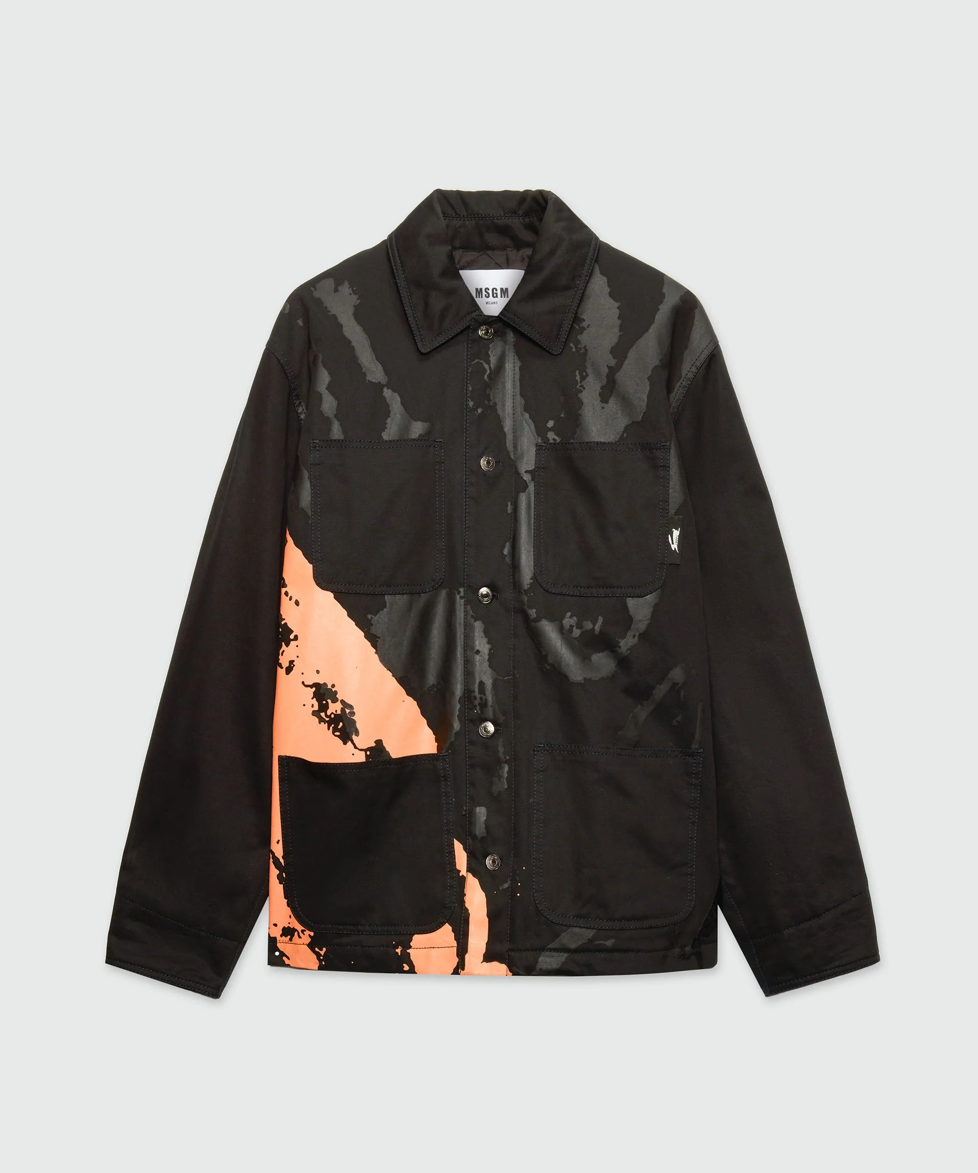 Black cotton drill overshirt with "Sketched Bunnies" print - 1