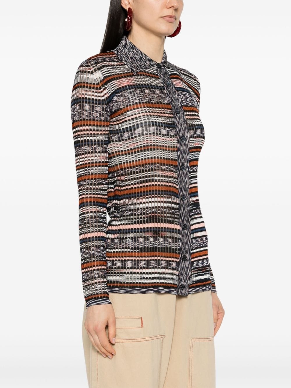 intarsia-knit striped shirt - 3