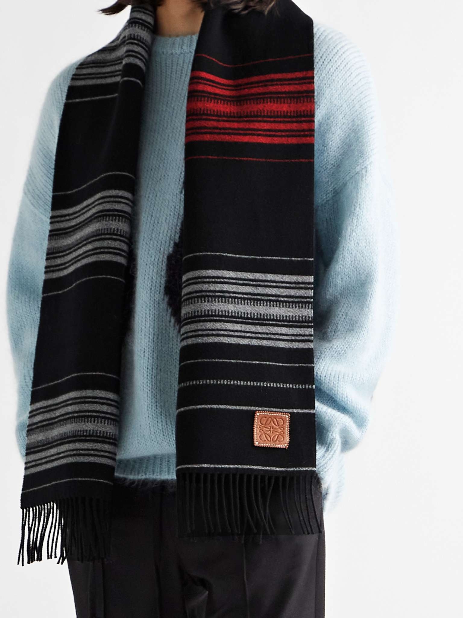 Fringed Logo-Appliquéd Striped Wool, Cashmere and Silk-Blend Scarf - 2