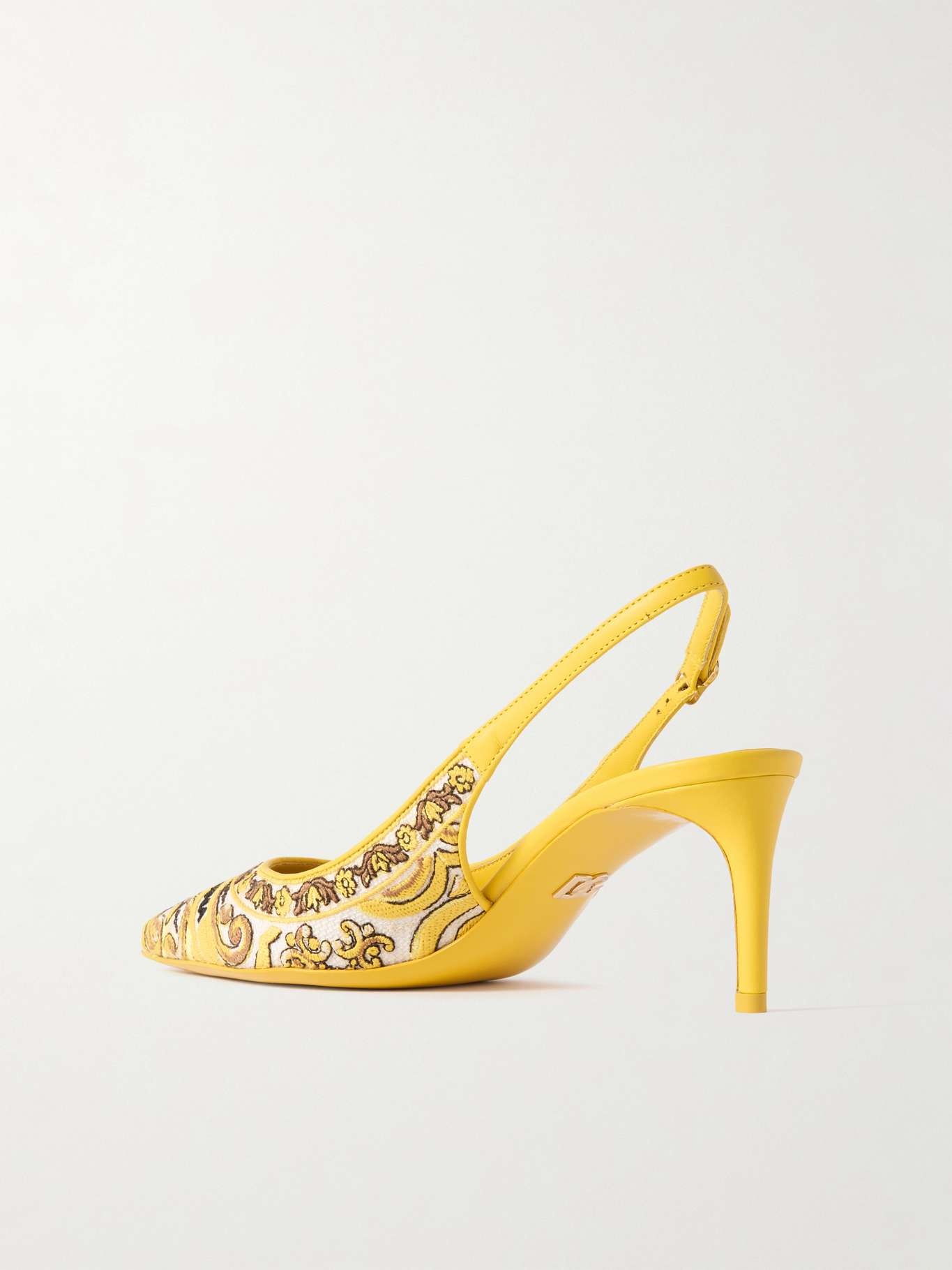 Maiolica Lollo leather-trimmed canvas-jacquard slingback pumps - 3