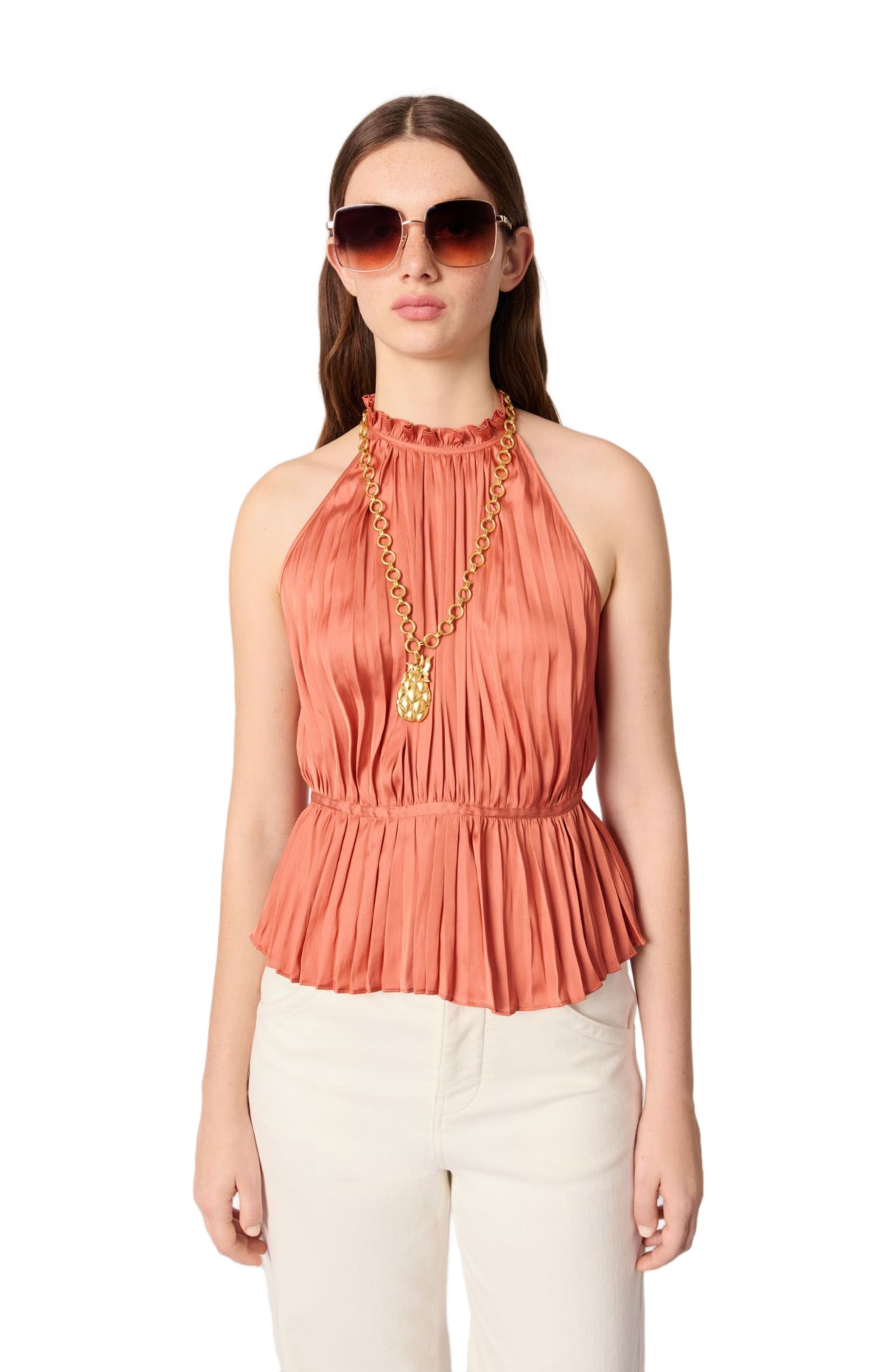 maje Sleeveless pleated top in Terracota at Nordstrom - 5
