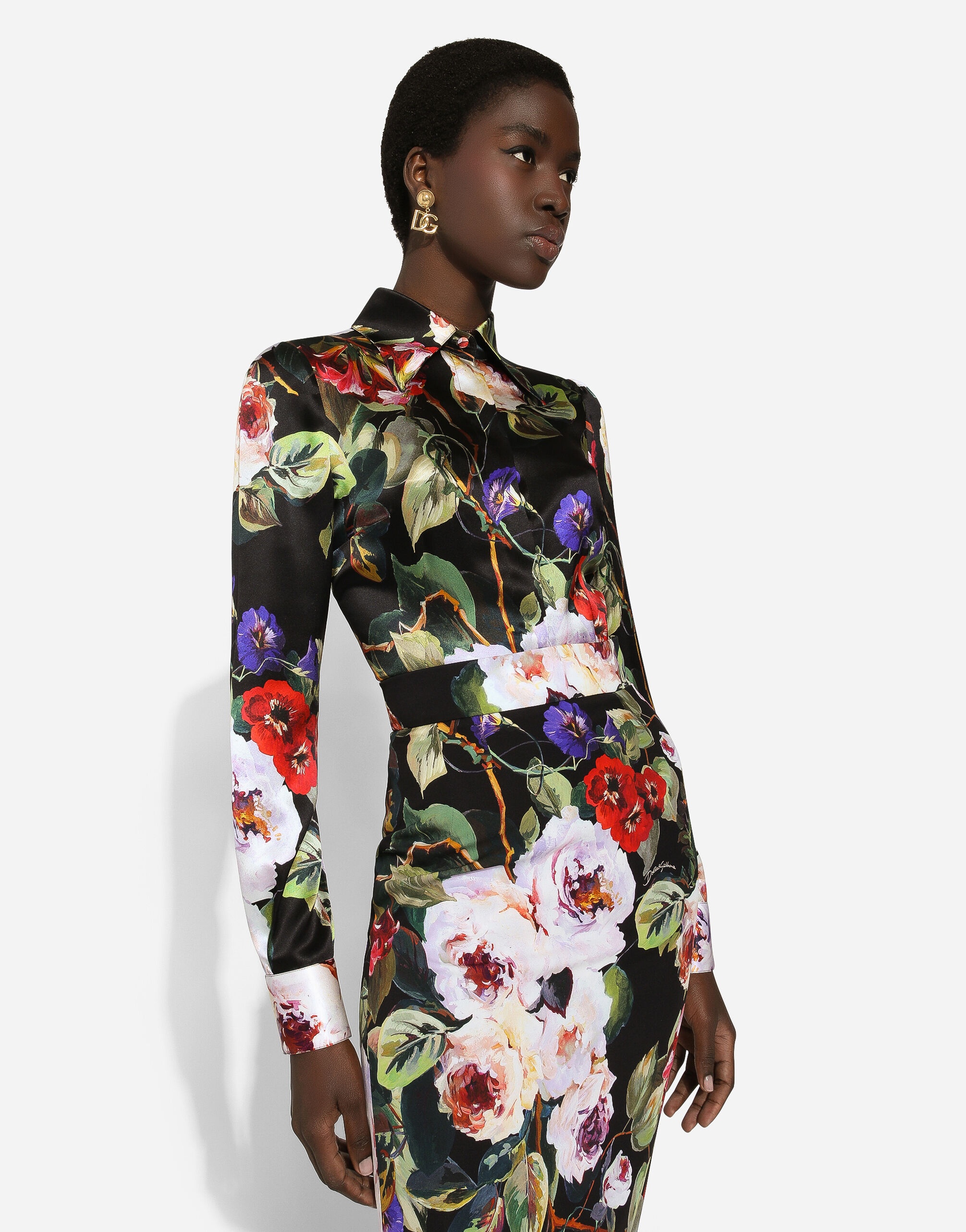 Satin shirt with rose garden print - 4