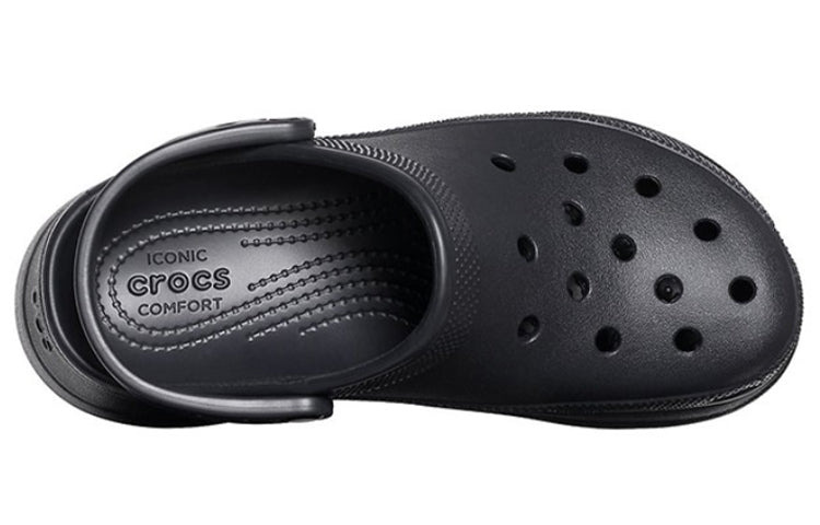 (WMNS) Crocs Small Whale Retro Crocs Thick Sole Black Sandals 206302-001 - 4