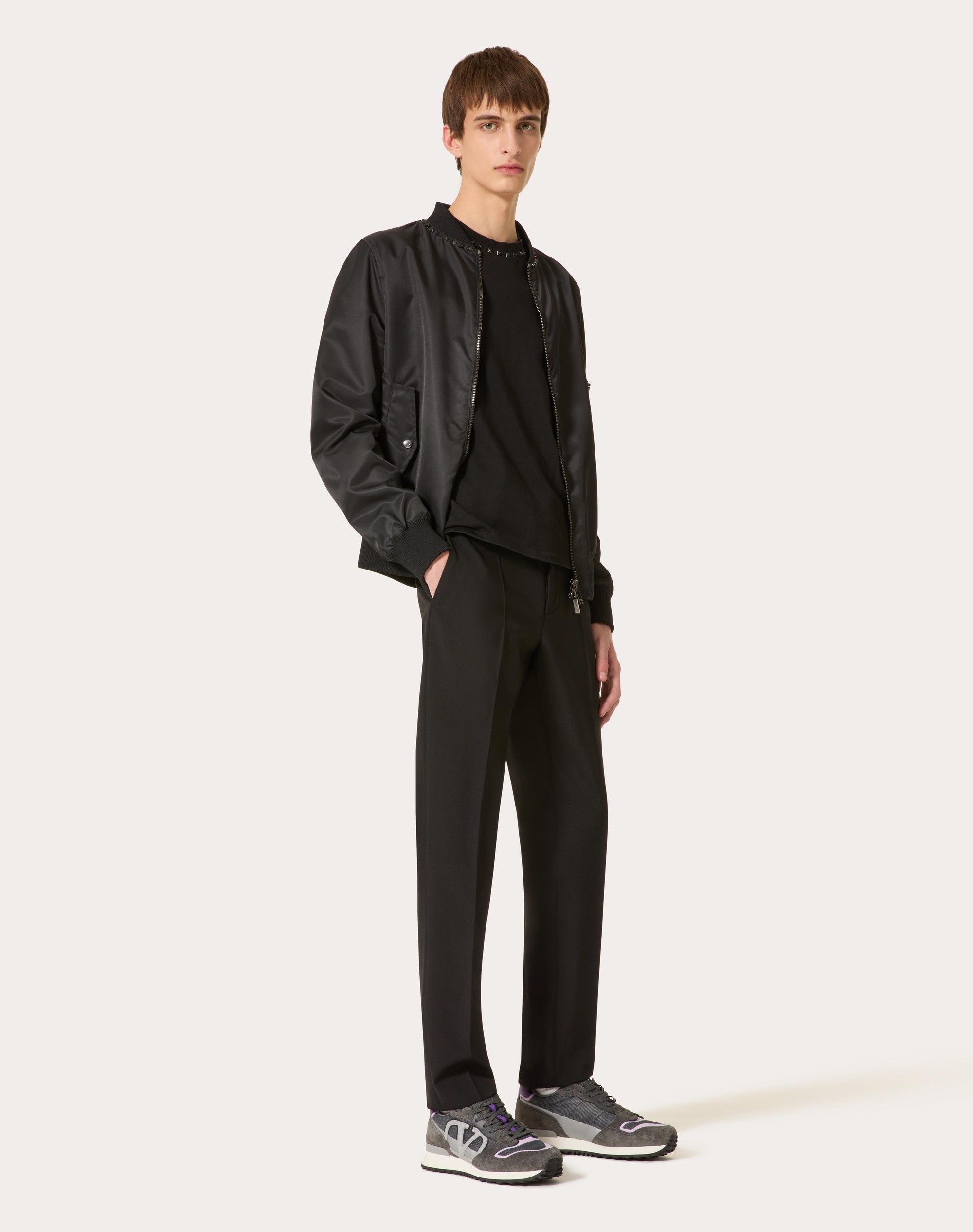 Valentino COTTON CREWNECK T-SHIRT WITH BLACK UNTITLED STUDS