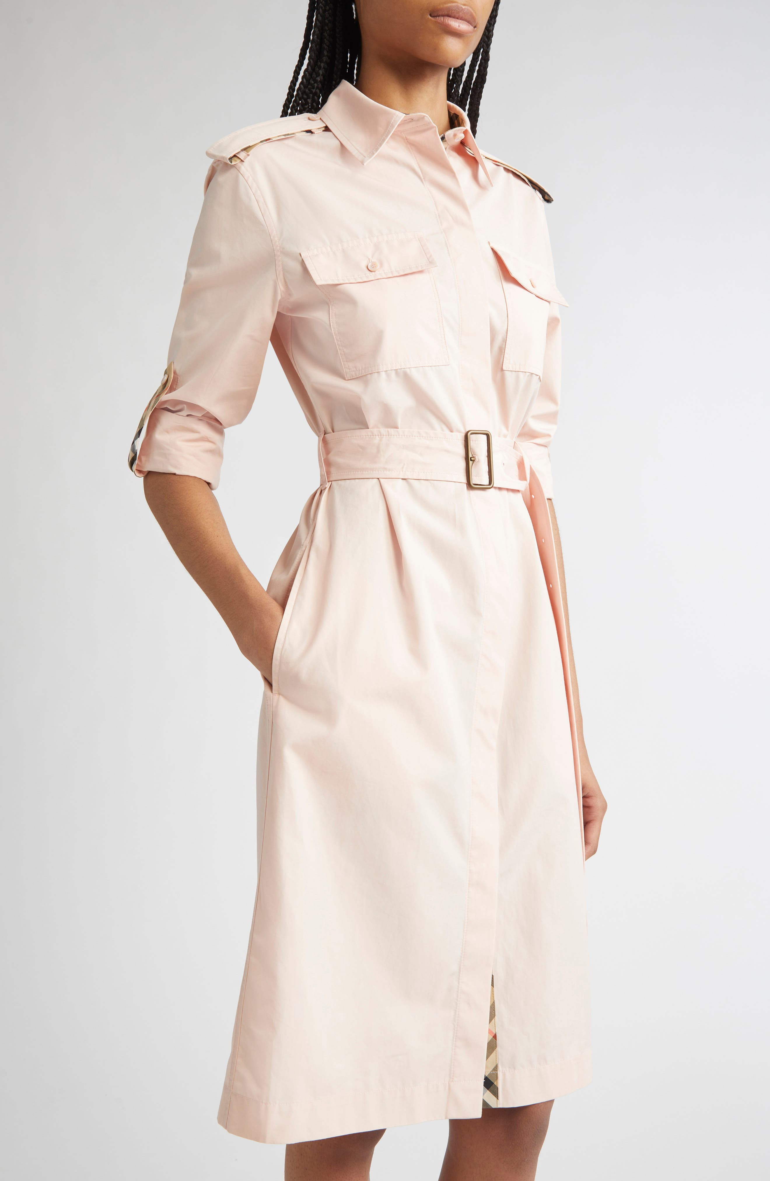 burberry Long Sleeve Cotton Poplin Belted Shirtdres in Flora at Nordstrom - 5