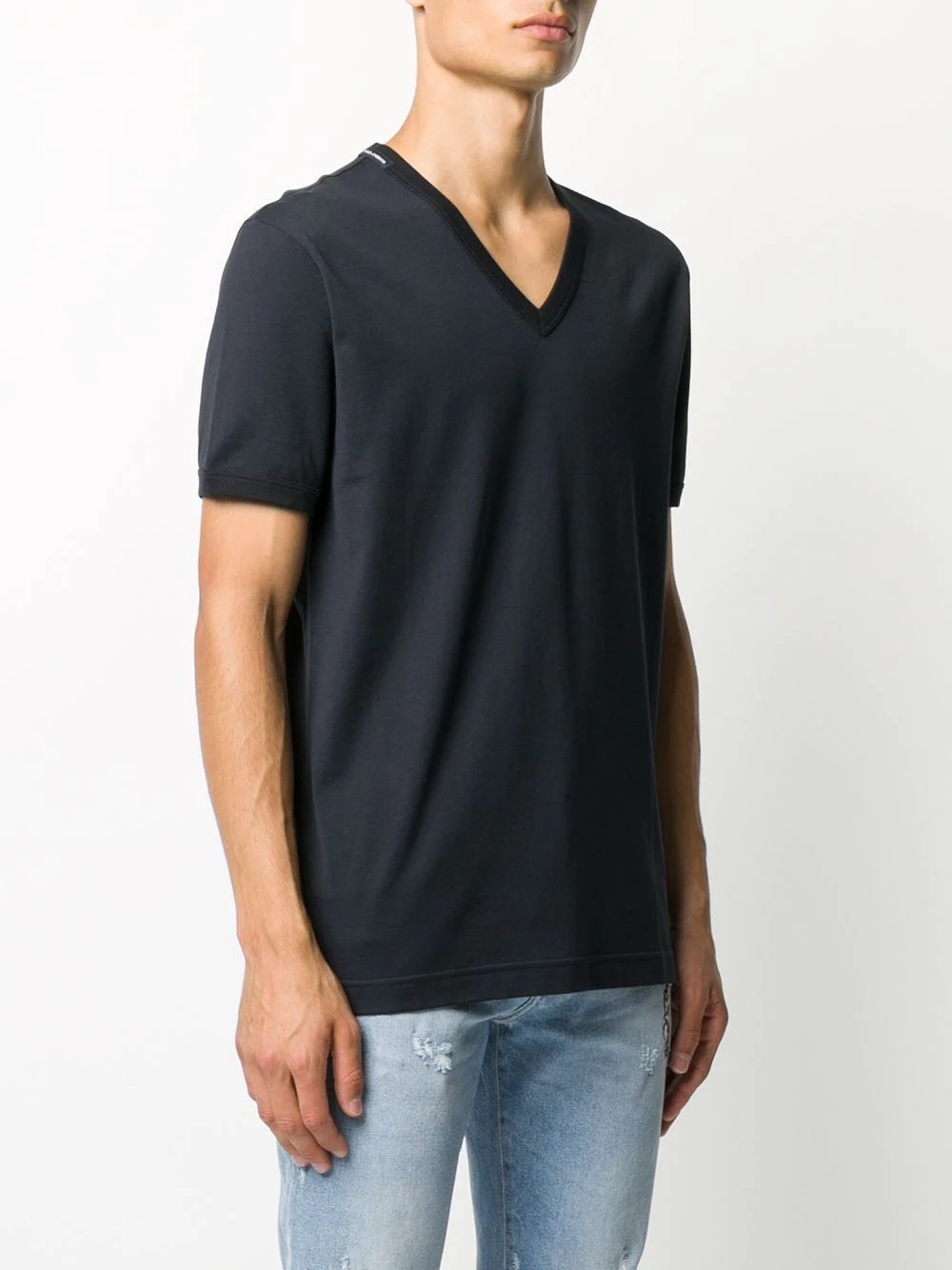 logo label V-neck T-shirt - 3