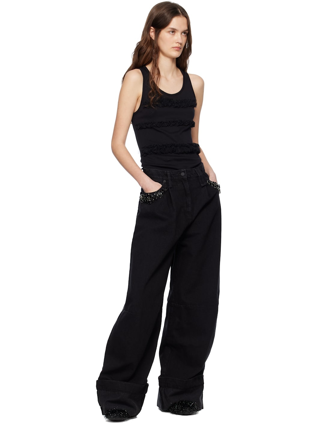 Black Ruffle Frill Tank Top - 5