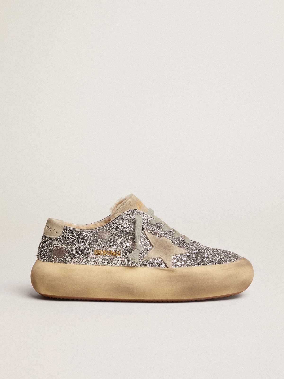Women's Space-Star shoes in silver glitter with shearling lining - 1
