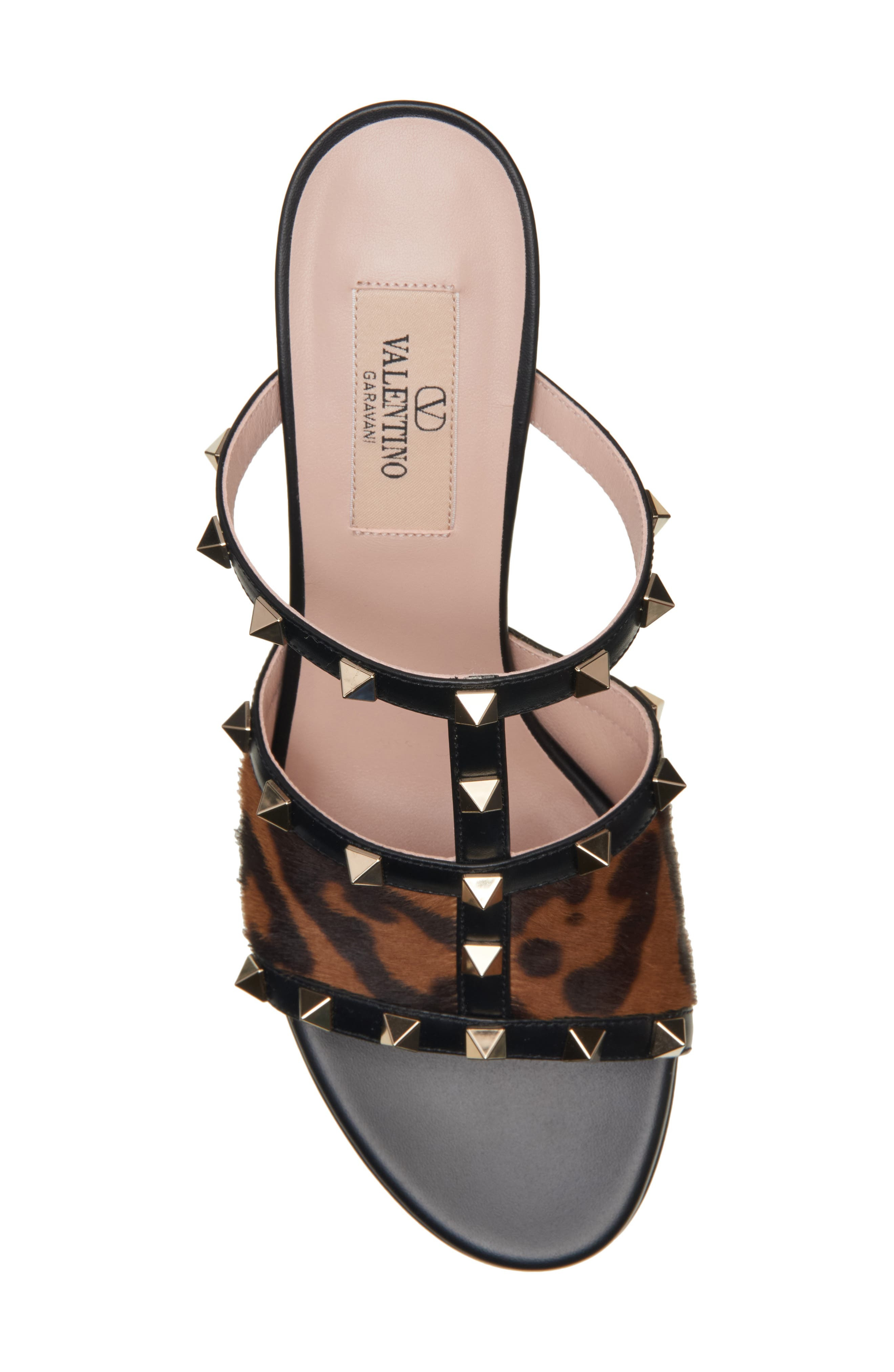 Valentino Rockstud Genuine Calf Hair & Leather Slide Sandal in Ab7 Miele-T.moro/nero at Nordstrom - 5
