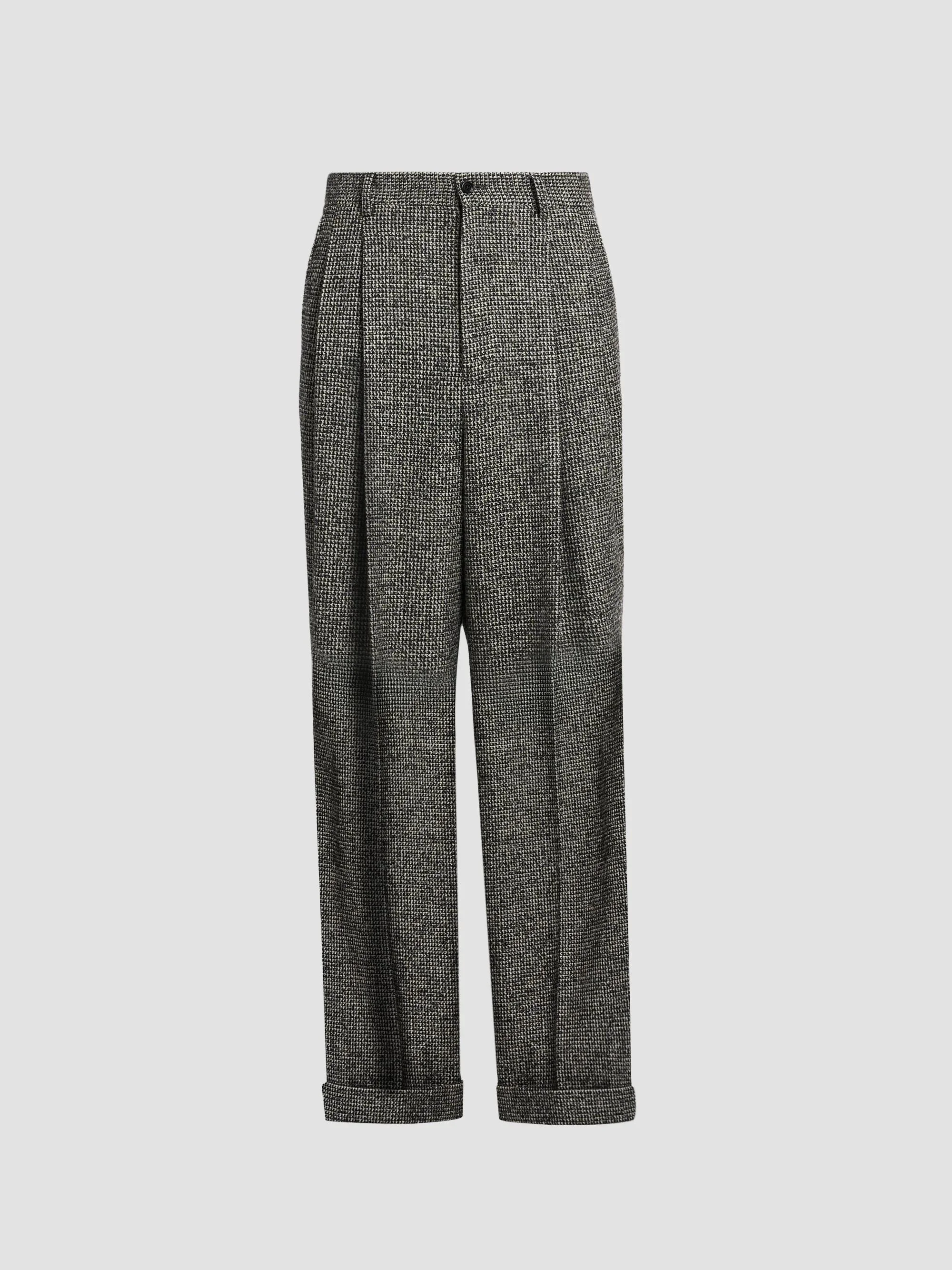 Men's Principe Di Galles Pleated Tweed Pants - Grey - 1