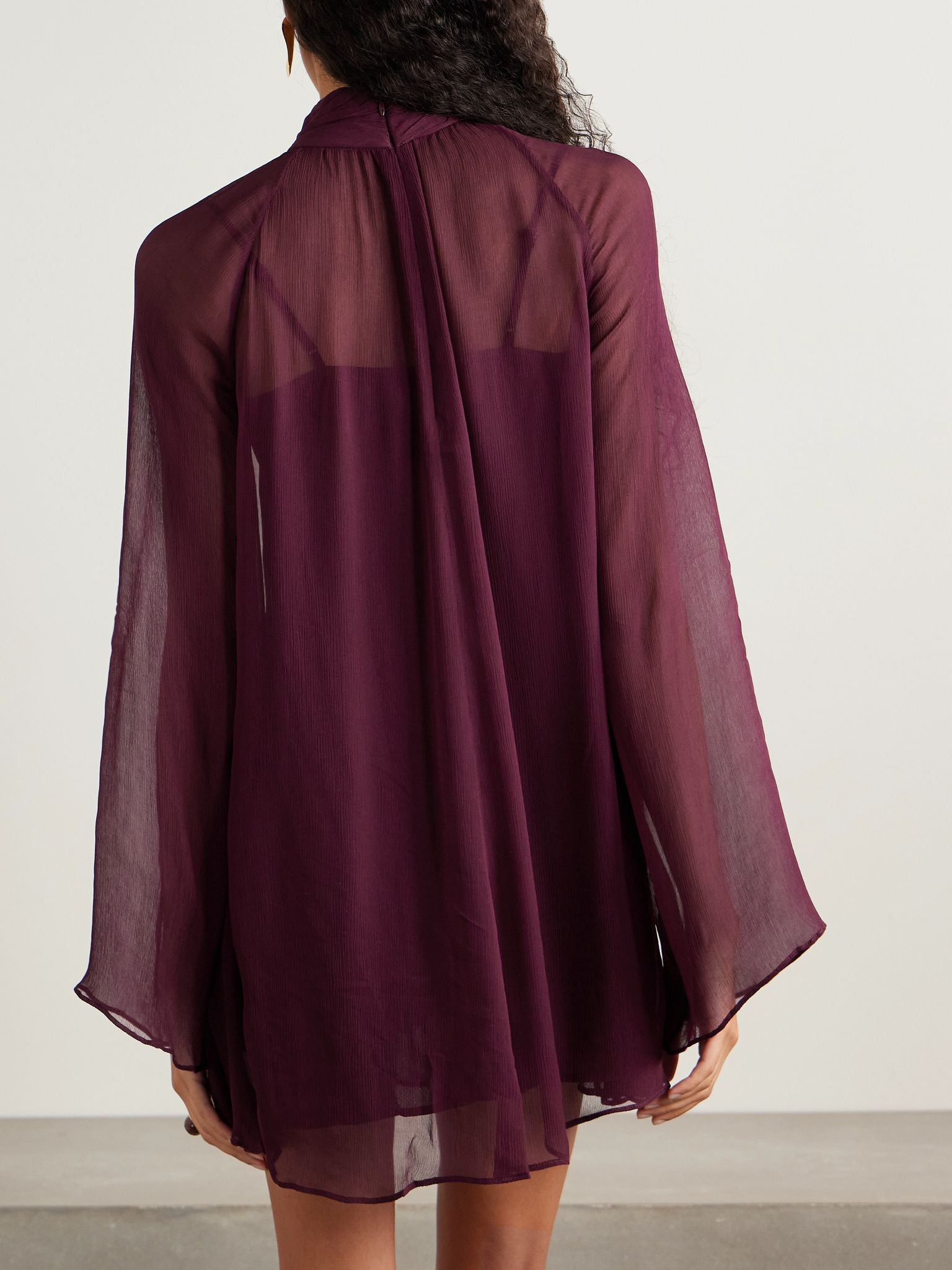 Esther cutout crepon turtleneck mini dress Burgundy - 3