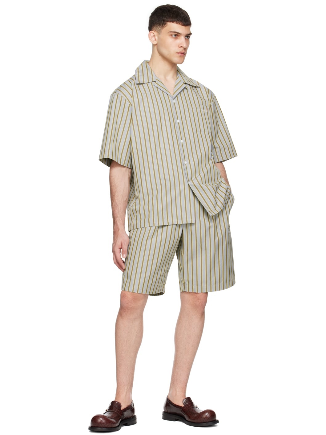 Brown & Gray Striped Shirt - 4