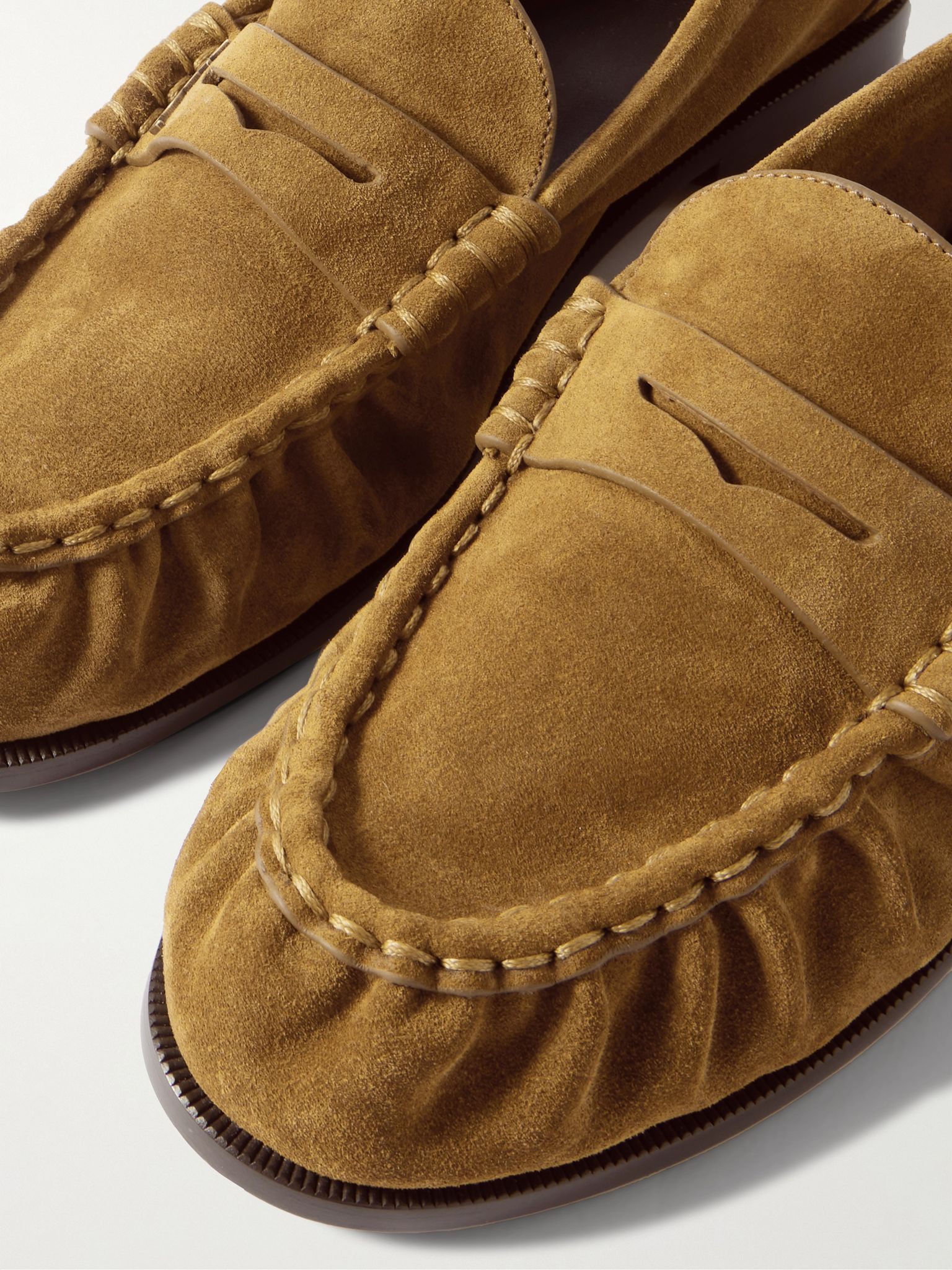 Le Loafer Monogram Logo-Appliquéd Suede Penny Loafers Brown - 4