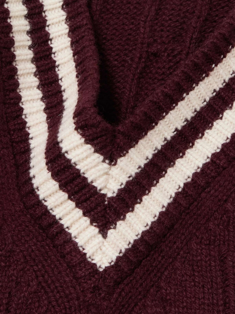 Striped cable-knit wool and cashmere-blend sweater Burgundy 4