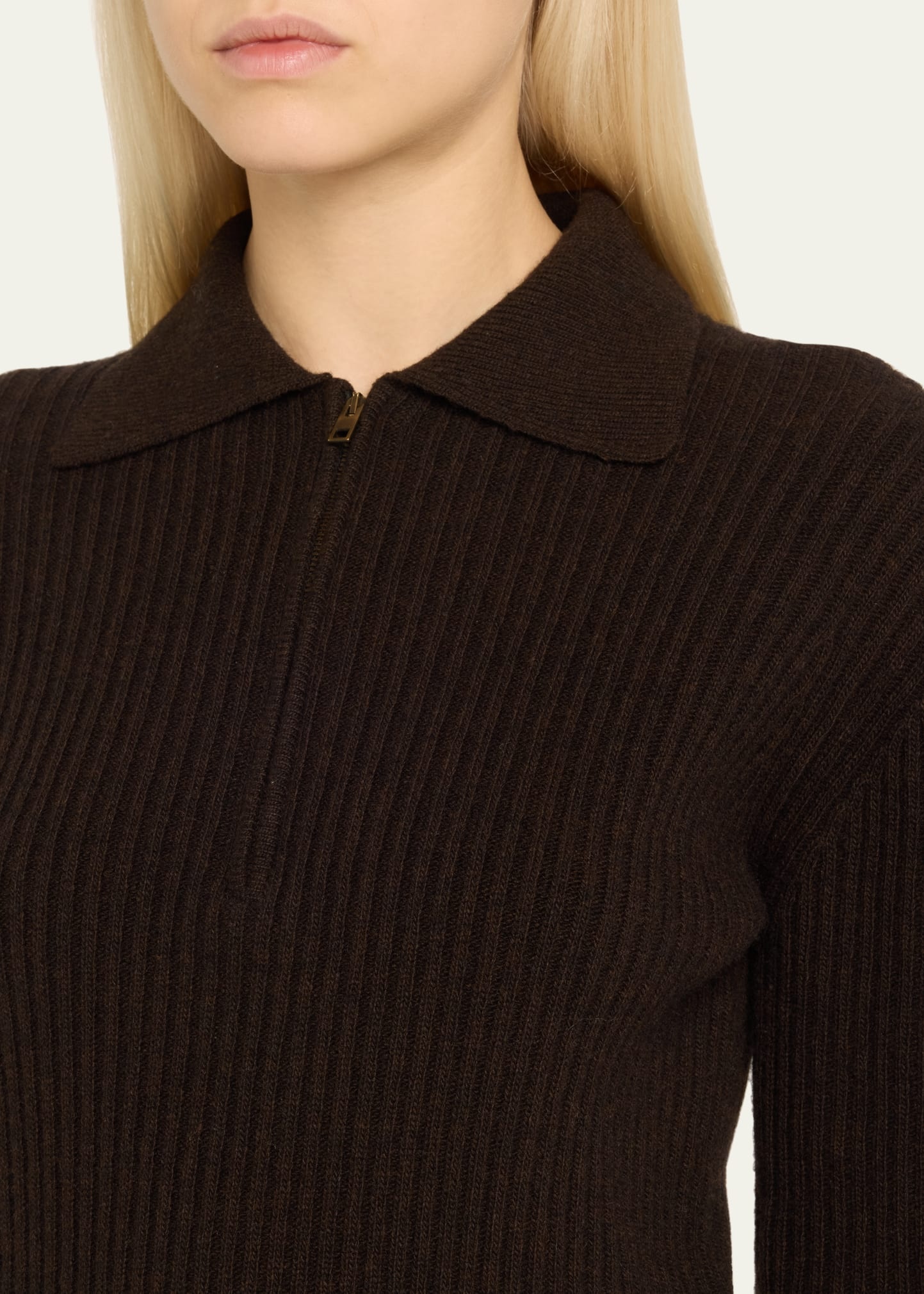 Braxton Zip-Front Polo Rib Sweater - 5