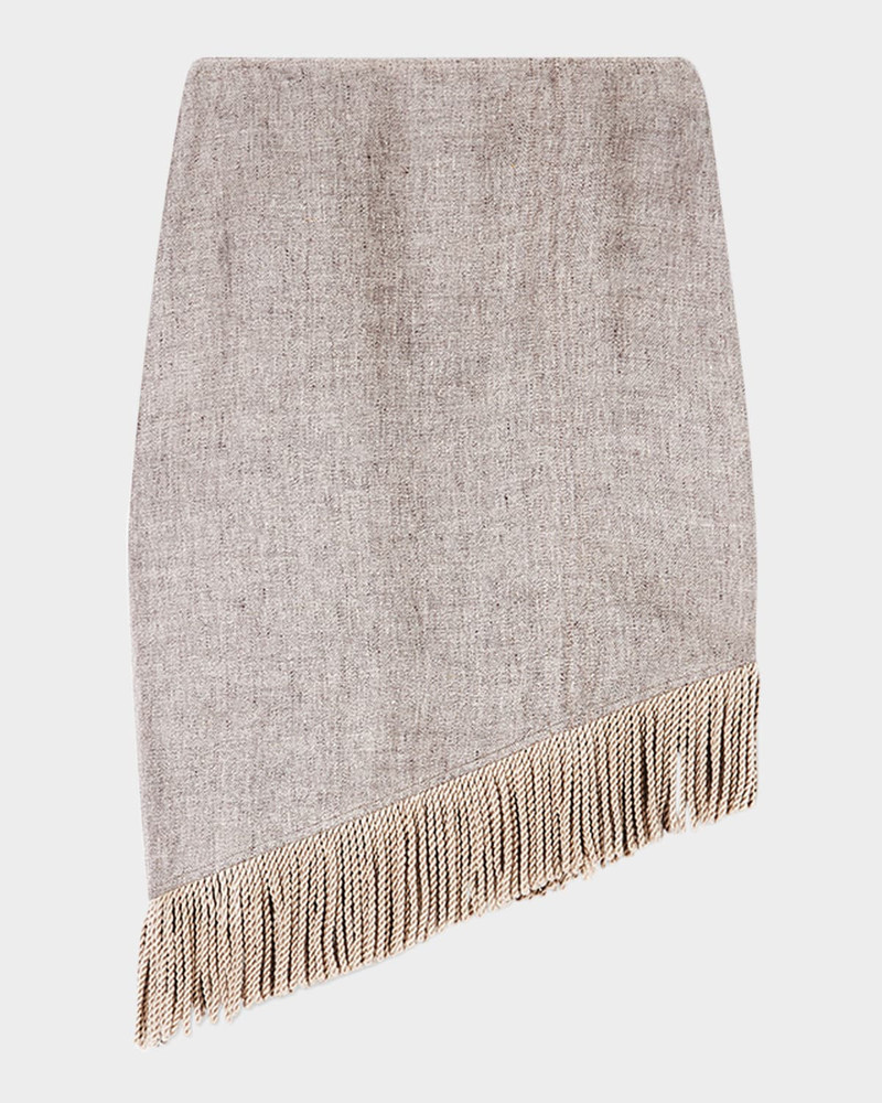 Asymmetric Fringe-Trim Linen Skirt 1