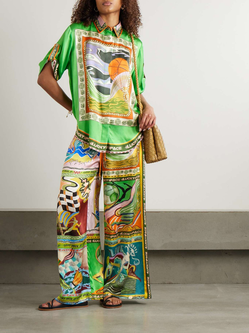 ALÉMAIS Lucky Pace printed silk-satin wide-leg pants Green outlook