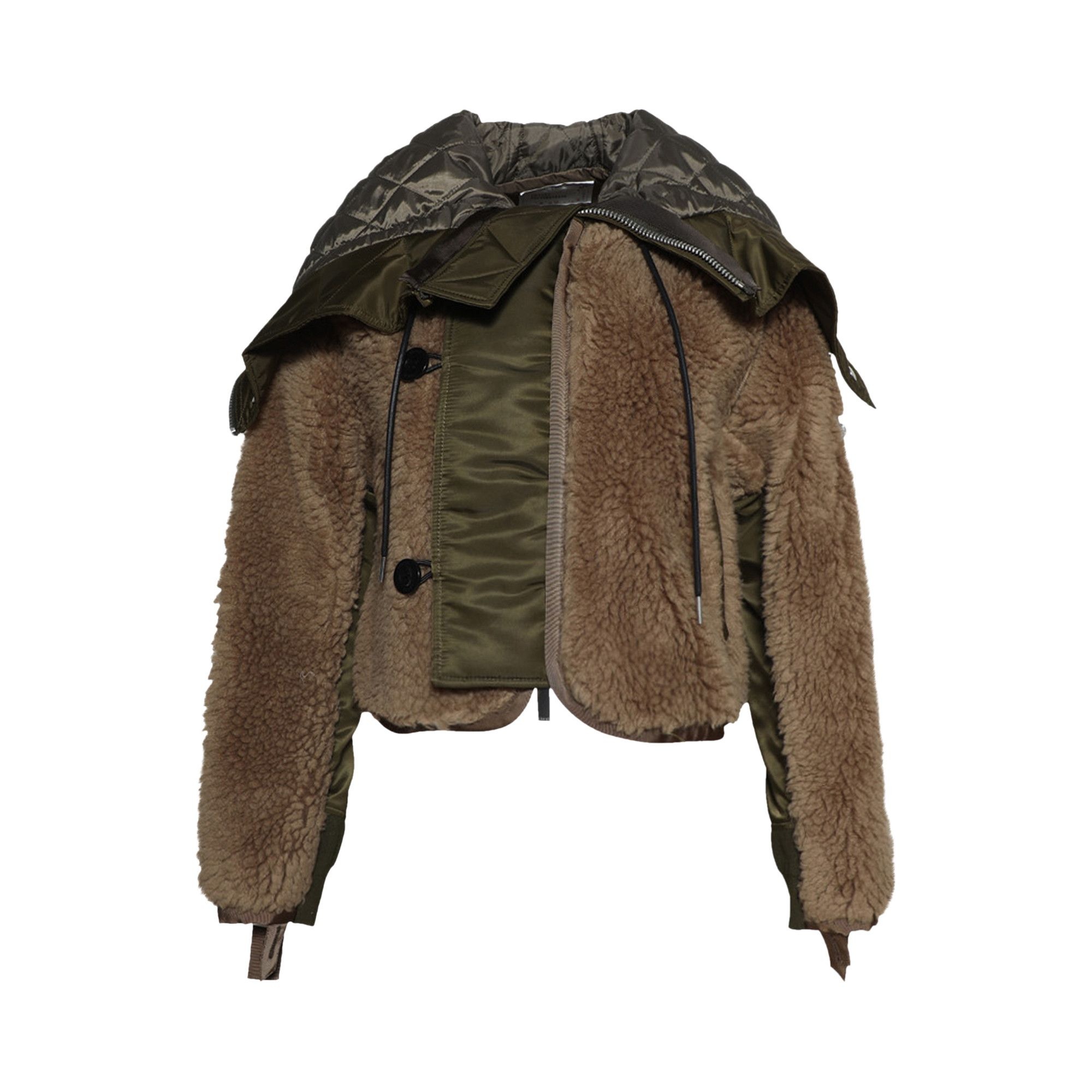 Sacai Faux Shearling Nylon Twill Blouson 'Beige/Olive' - 1